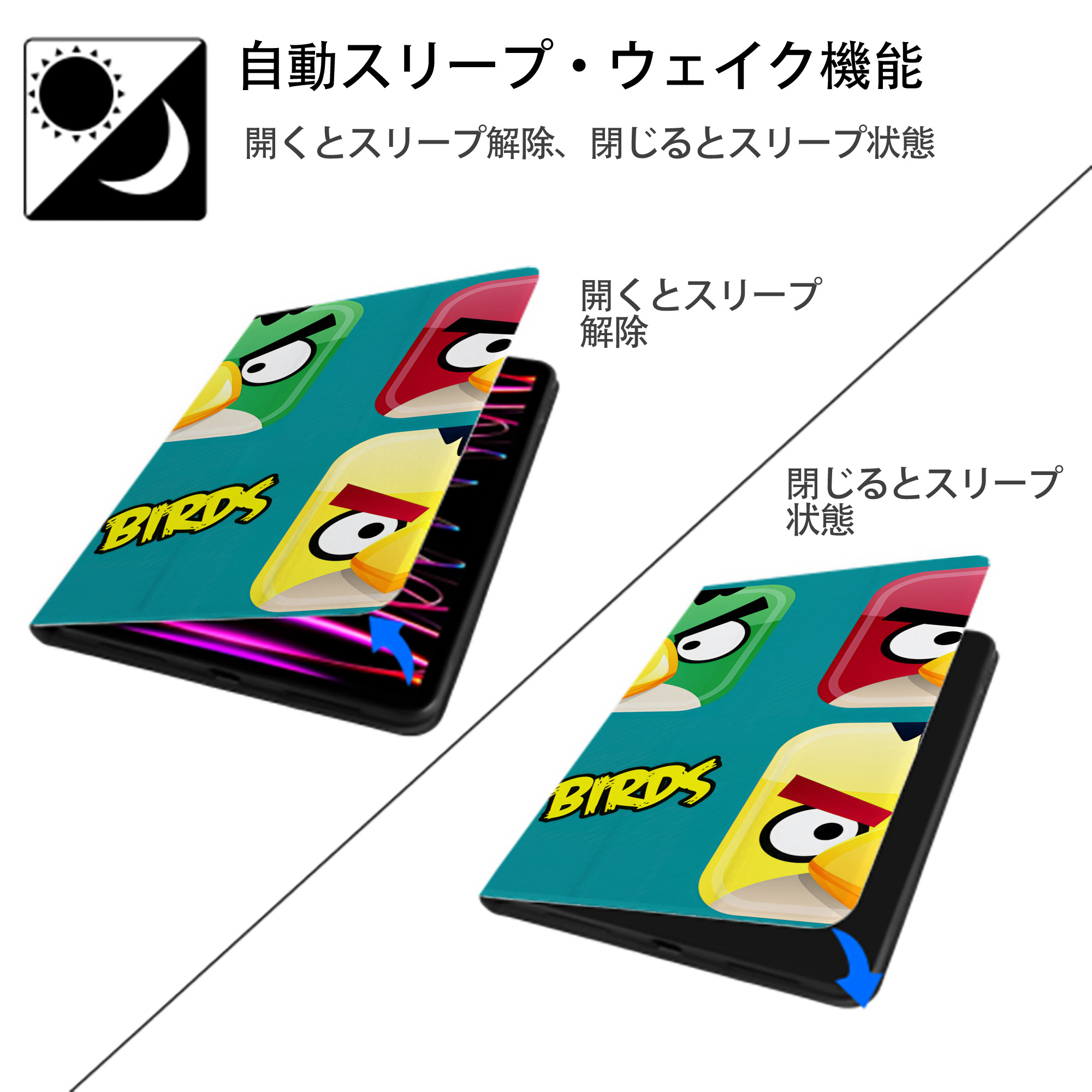 Angry Birds アングリーバード IPad ケース ブック型 PUレザー TPU 耐衝撃 軽量 薄型 ペン収納なし 全面保護 IPad 各モデル対応