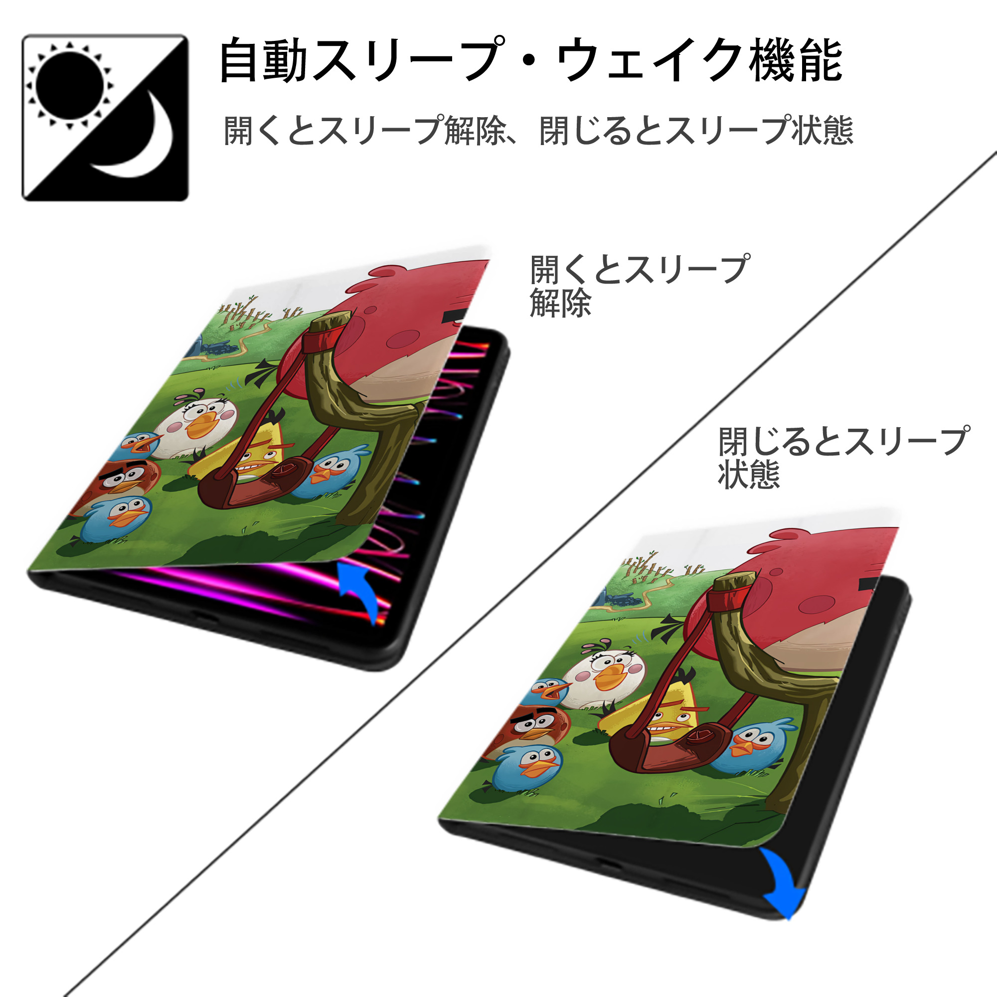 Angry Birds アングリーバード IPad ケース ブック型 PUレザー TPU 耐衝撃 軽量 薄型 ペン収納なし 全面保護 IPad 各モデル対応
