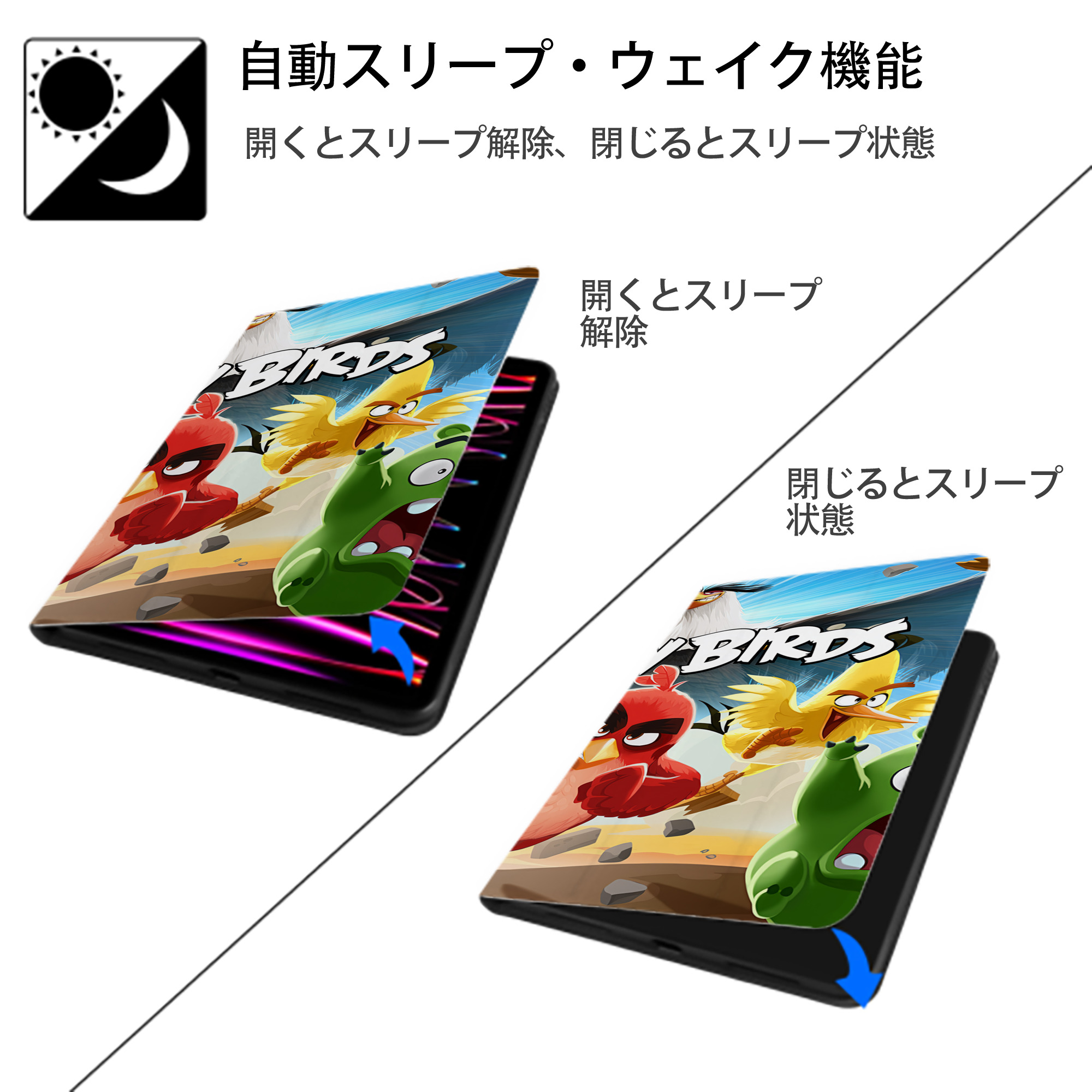 Angry Birds アングリーバード IPad ケース ブック型 PUレザー TPU 耐衝撃 軽量 薄型 ペン収納なし 全面保護 IPad 各モデル対応