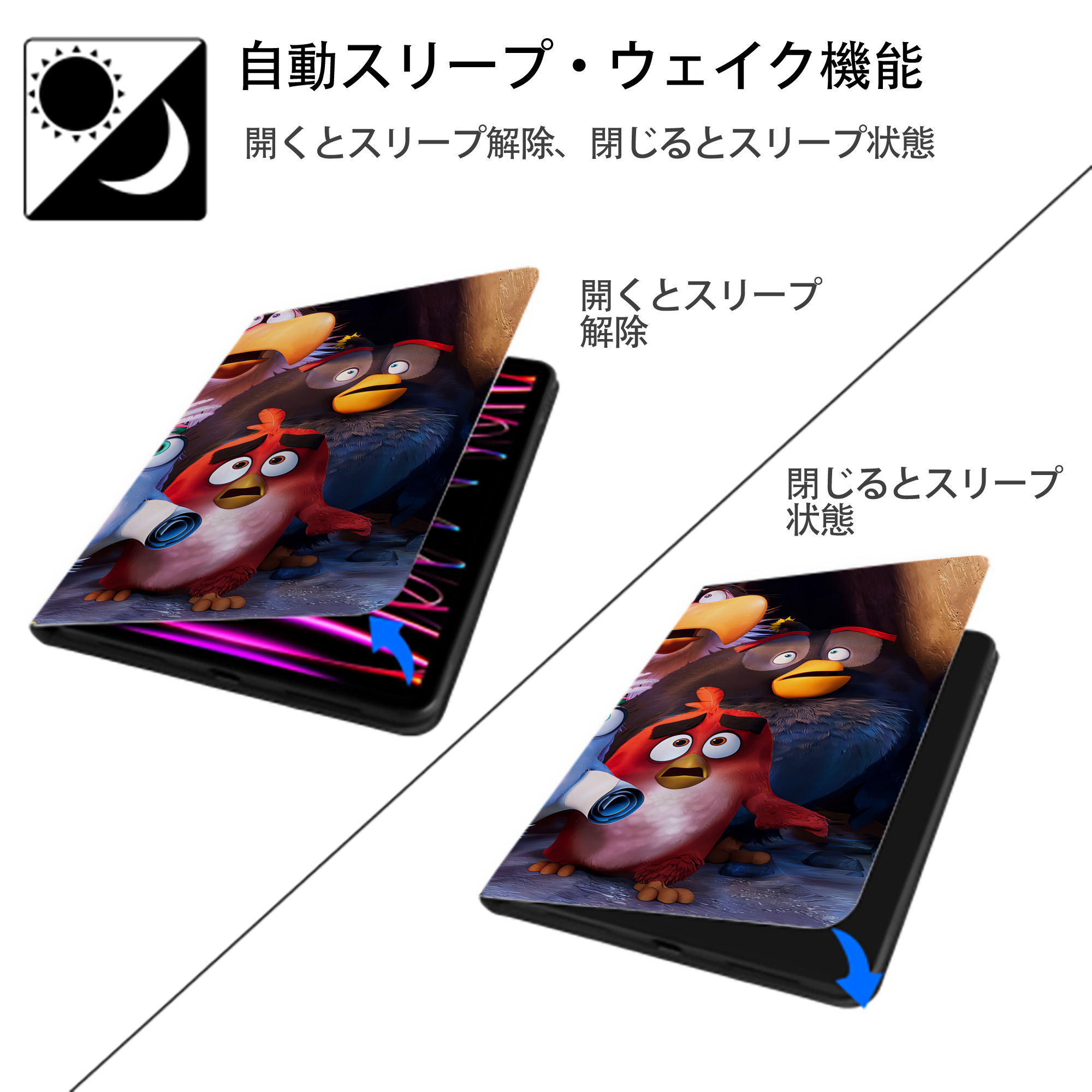 Angry Birds アングリーバード IPad ケース ブック型 PUレザー TPU 耐衝撃 軽量 薄型 ペン収納なし 全面保護 IPad 各モデル対応