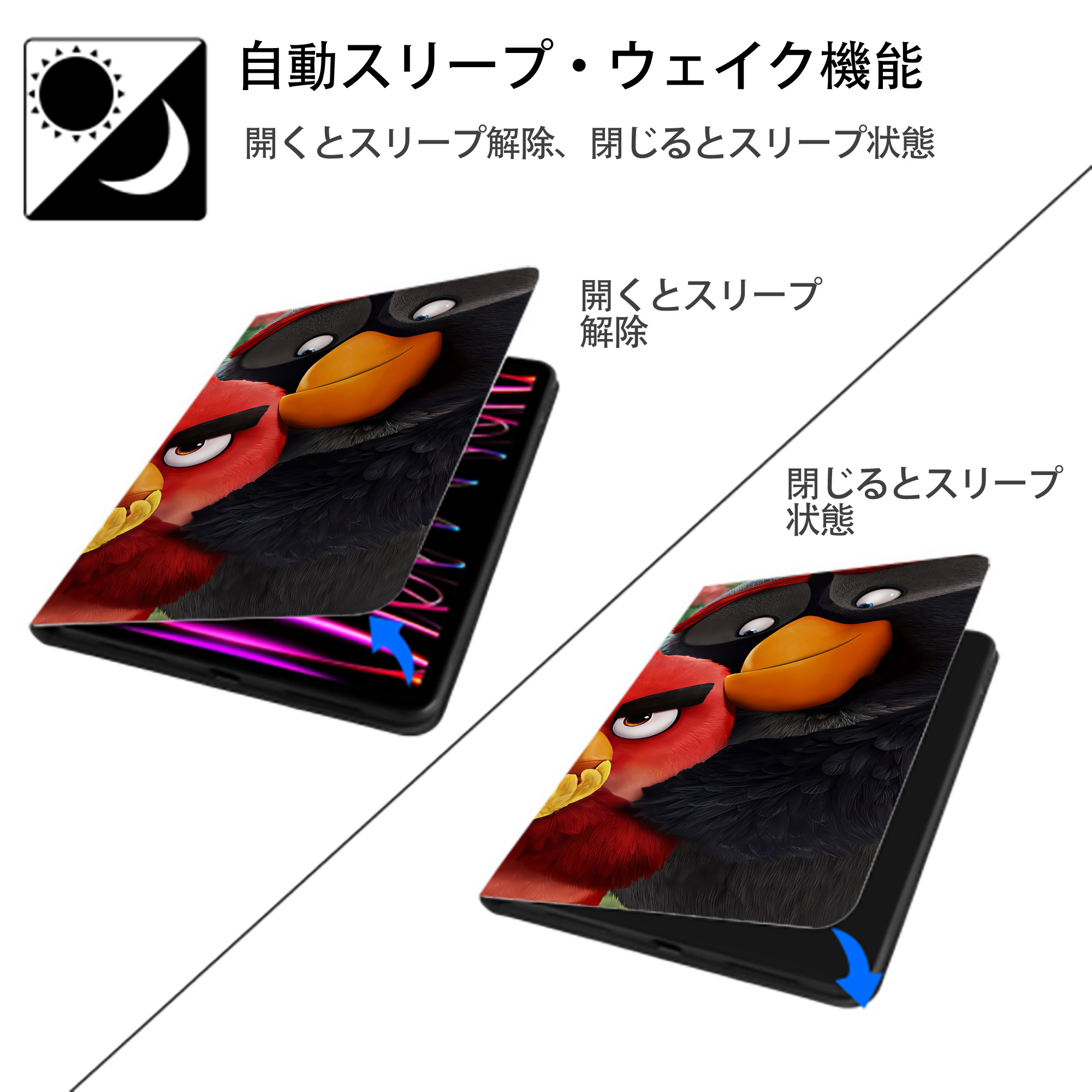 Angry Birds アングリーバード IPad ケース ブック型 PUレザー TPU 耐衝撃 軽量 薄型 ペン収納なし 全面保護 IPad 各モデル対応
