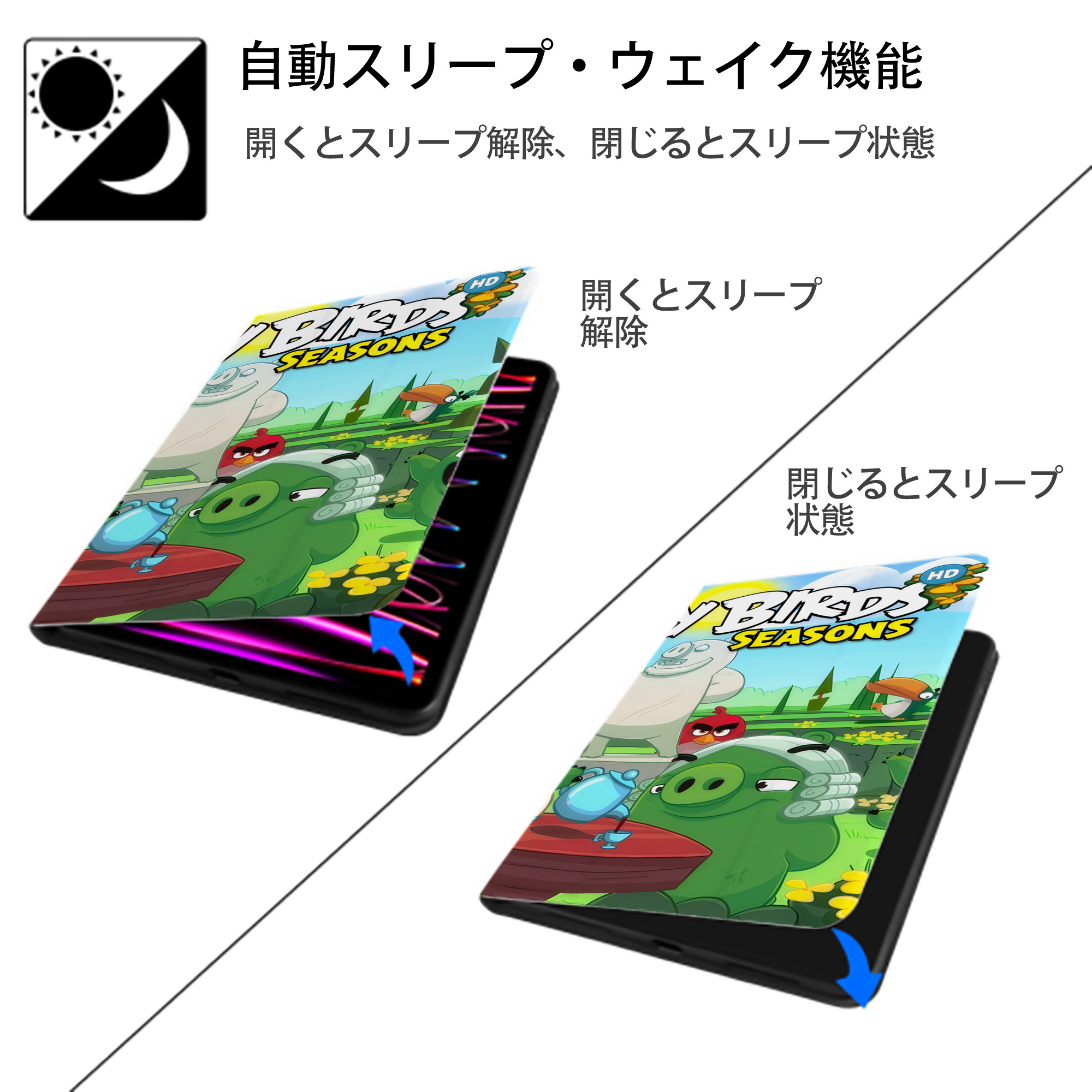 Angry Birds アングリーバード IPad ケース ブック型 PUレザー TPU 耐衝撃 軽量 薄型 ペン収納なし 全面保護 IPad 各モデル対応