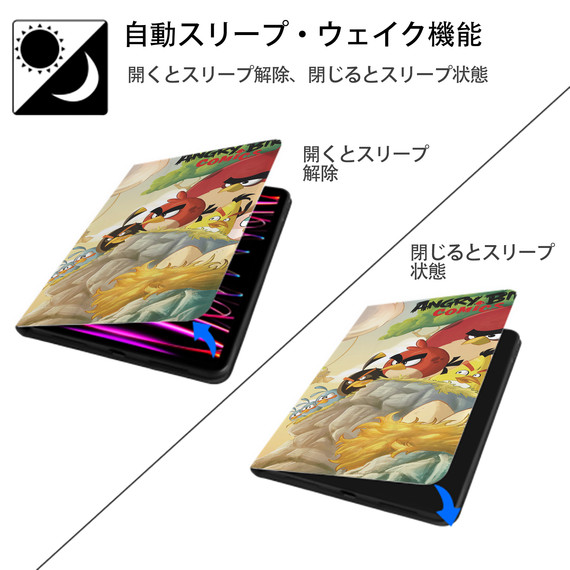Angry Birds アングリーバード IPad ケース ブック型 PUレザー TPU 耐衝撃 軽量 薄型 ペン収納なし 全面保護 IPad 各モデル対応