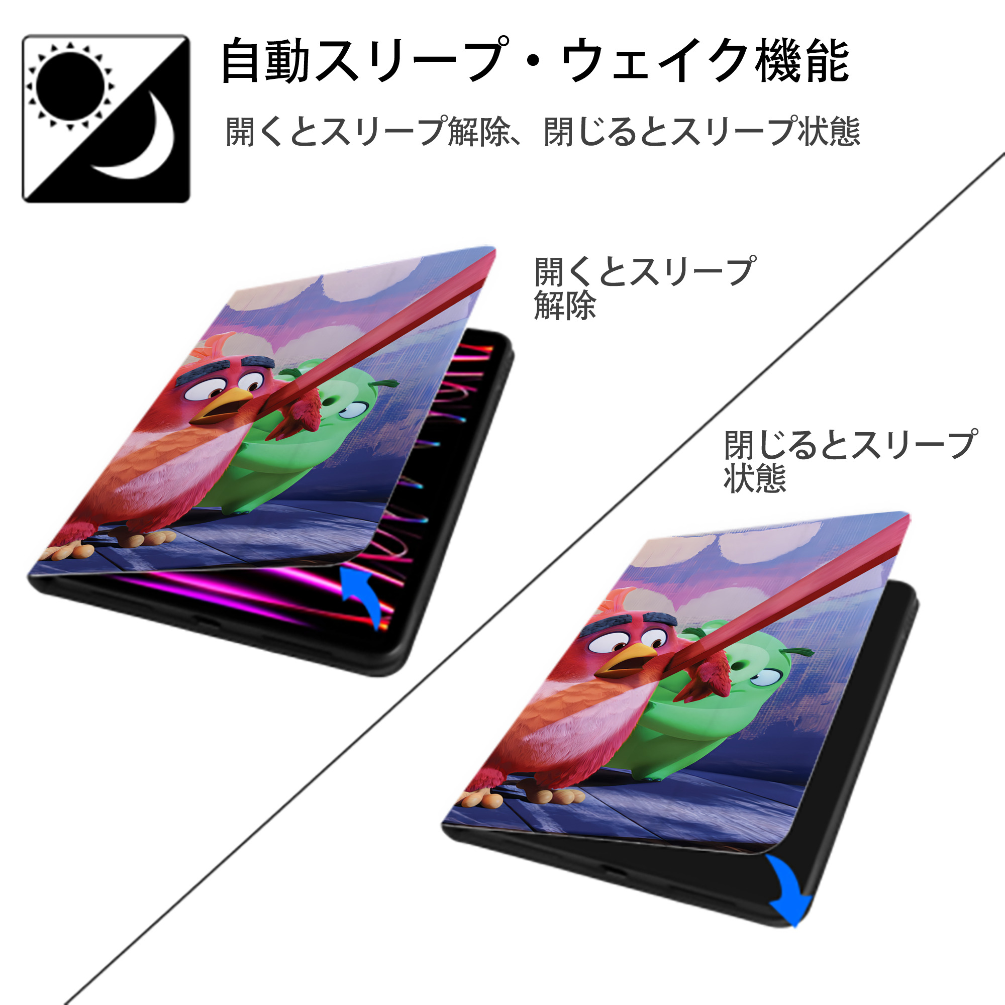 Angry Birds アングリーバード IPad ケース ブック型 PUレザー TPU 耐衝撃 軽量 薄型 ペン収納なし 全面保護 IPad 各モデル対応