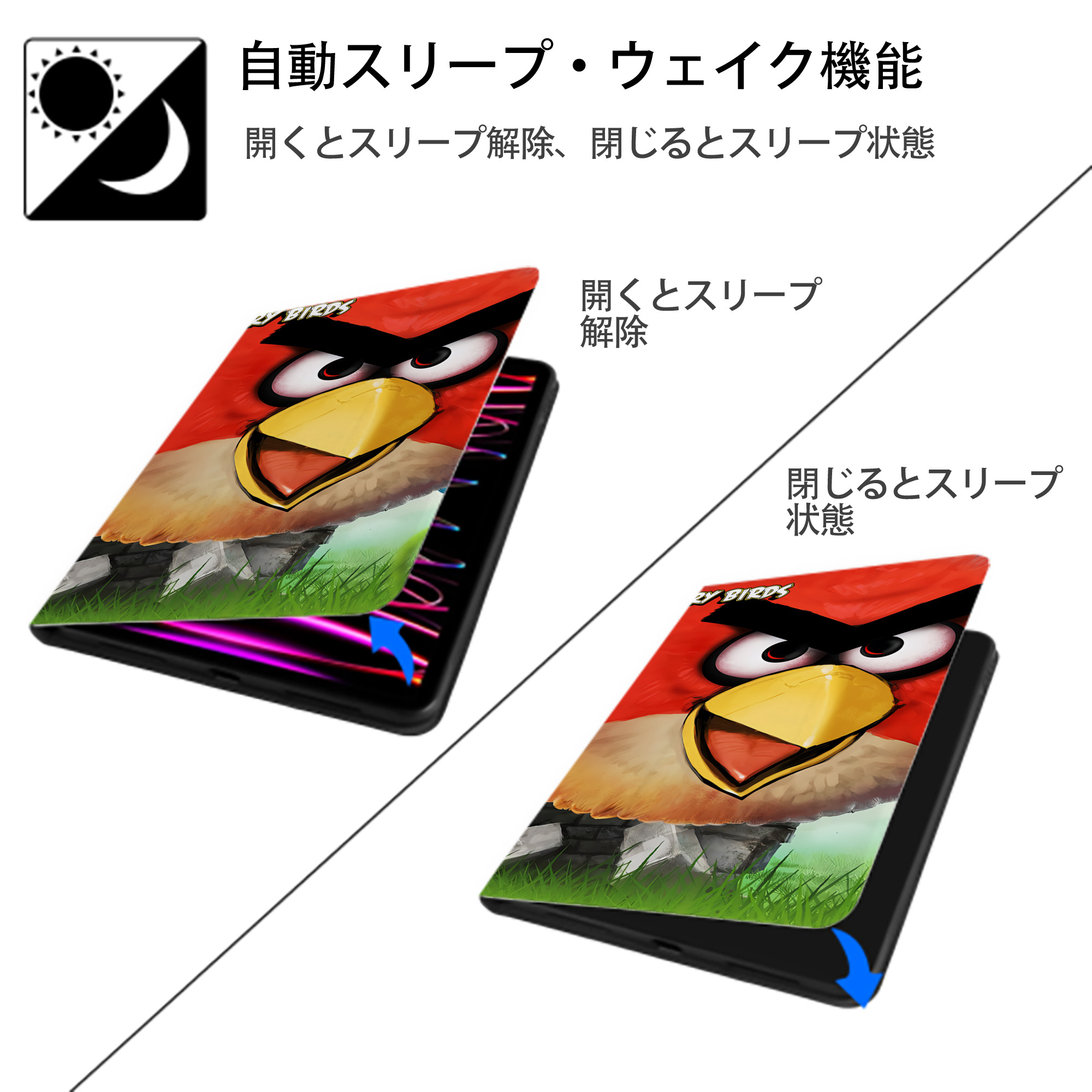 Angry Birds アングリーバード IPad ケース ブック型 PUレザー TPU 耐衝撃 軽量 薄型 ペン収納なし 全面保護 IPad 各モデル対応