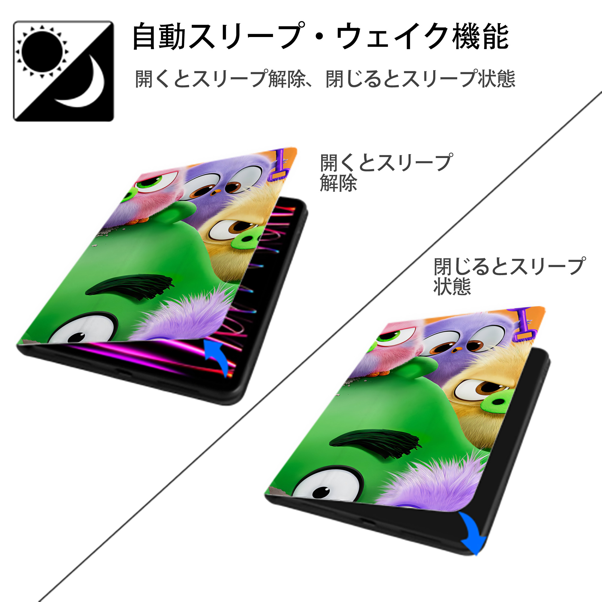 Angry Birds アングリーバード IPad ケース ブック型 PUレザー TPU 耐衝撃 軽量 薄型 ペン収納なし 全面保護 IPad 各モデル対応
