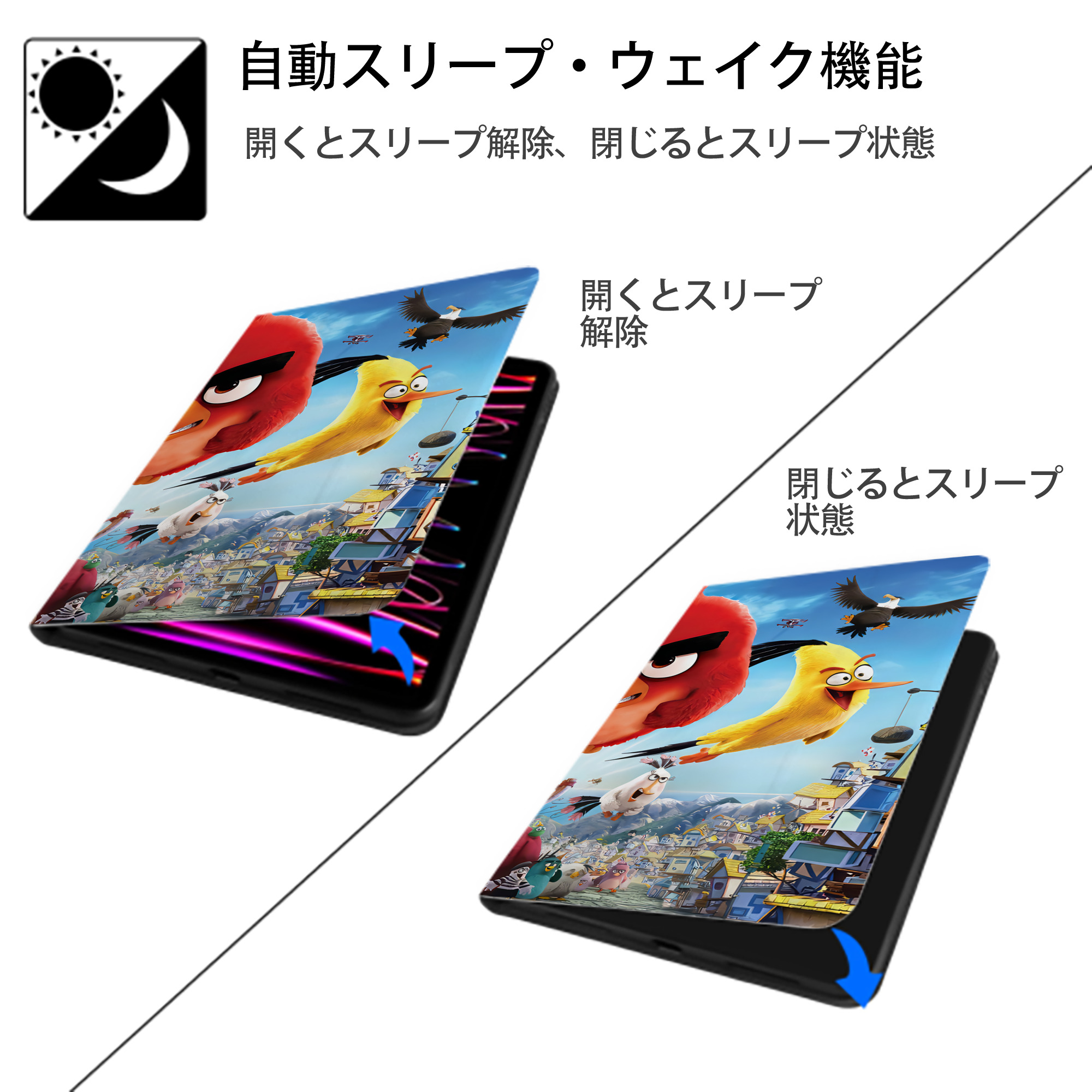 Angry Birds アングリーバード IPad ケース ブック型 PUレザー TPU 耐衝撃 軽量 薄型 ペン収納なし 全面保護 IPad 各モデル対応