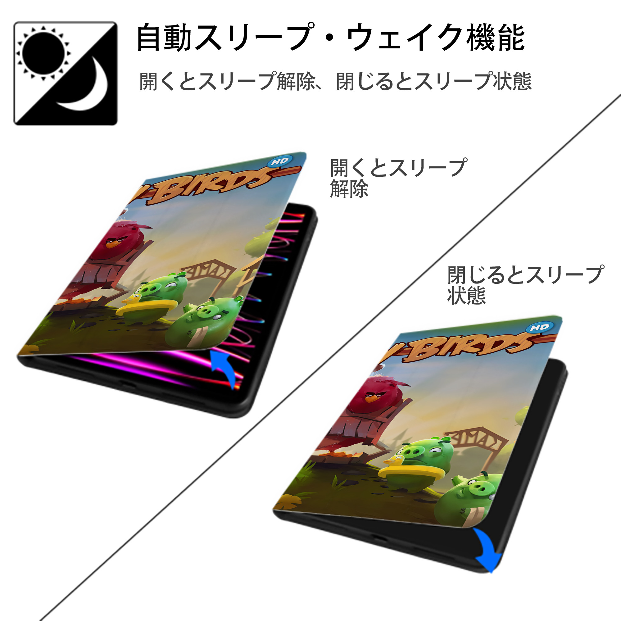 Angry Birds アングリーバード IPad ケース ブック型 PUレザー TPU 耐衝撃 軽量 薄型 ペン収納なし 全面保護 IPad 各モデル対応