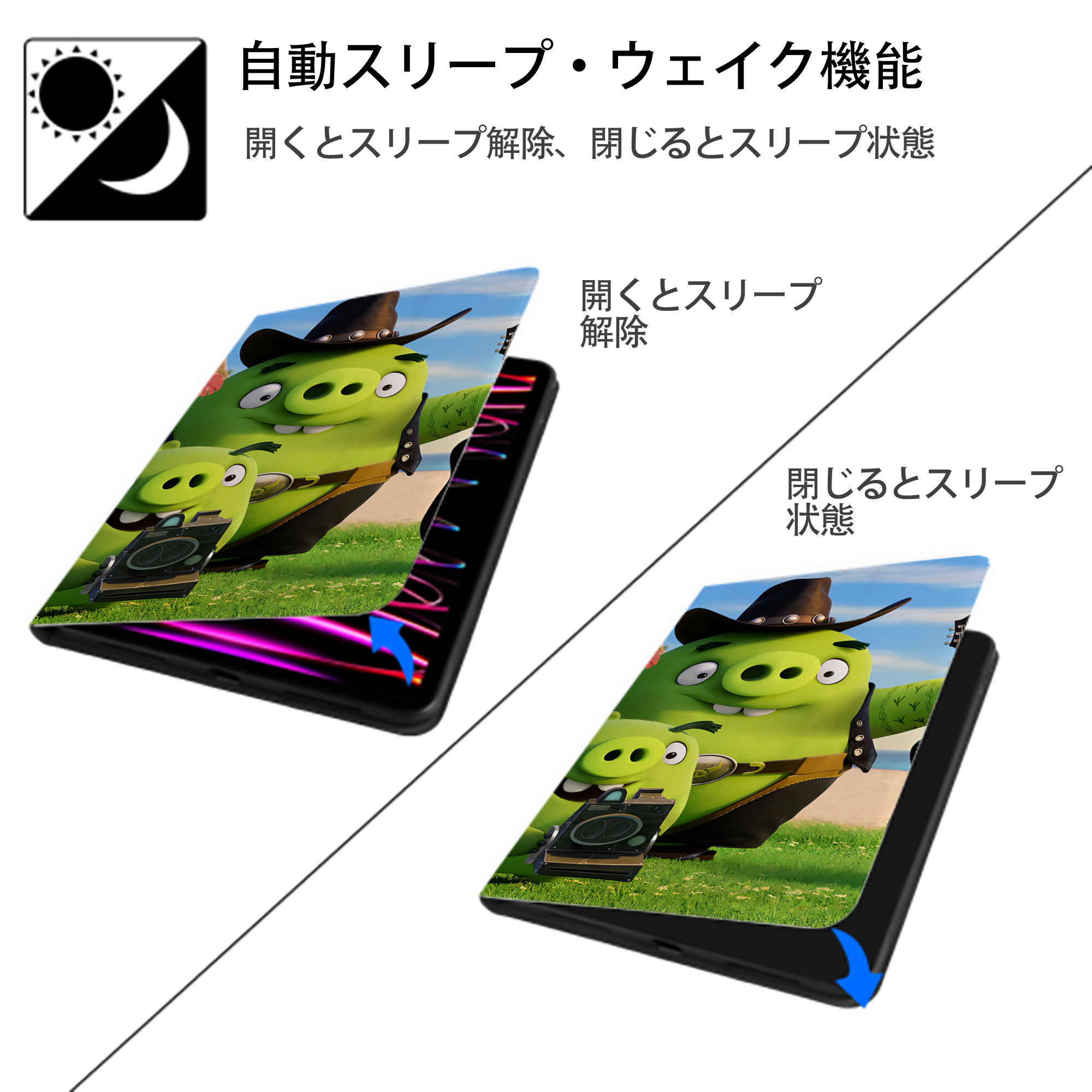Angry Birds アングリーバード IPad ケース ブック型 PUレザー TPU 耐衝撃 軽量 薄型 ペン収納なし 全面保護 IPad 各モデル対応