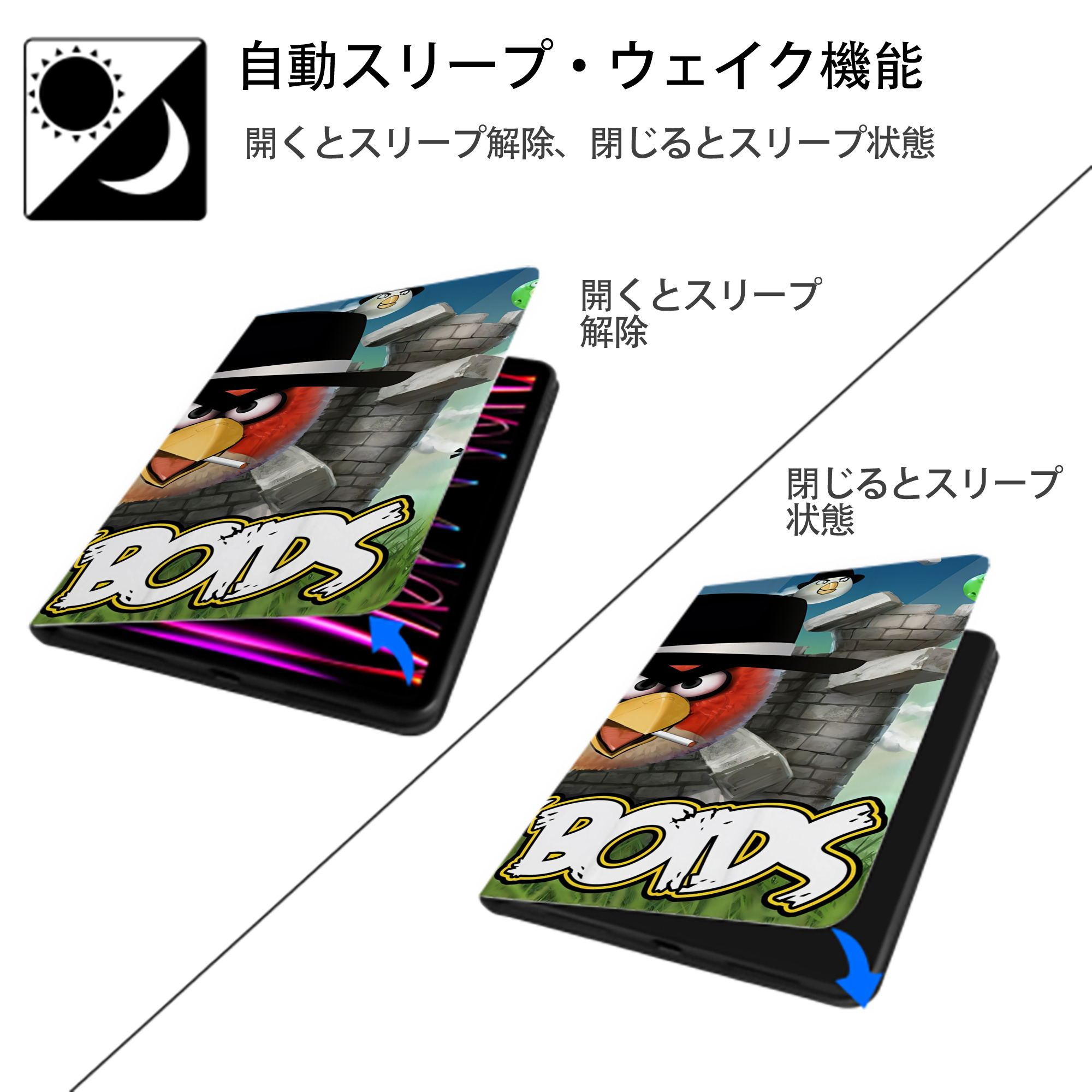 Angry Birds アングリーバード IPad ケース ブック型 PUレザー TPU 耐衝撃 軽量 薄型 ペン収納なし 全面保護 IPad 各モデル対応