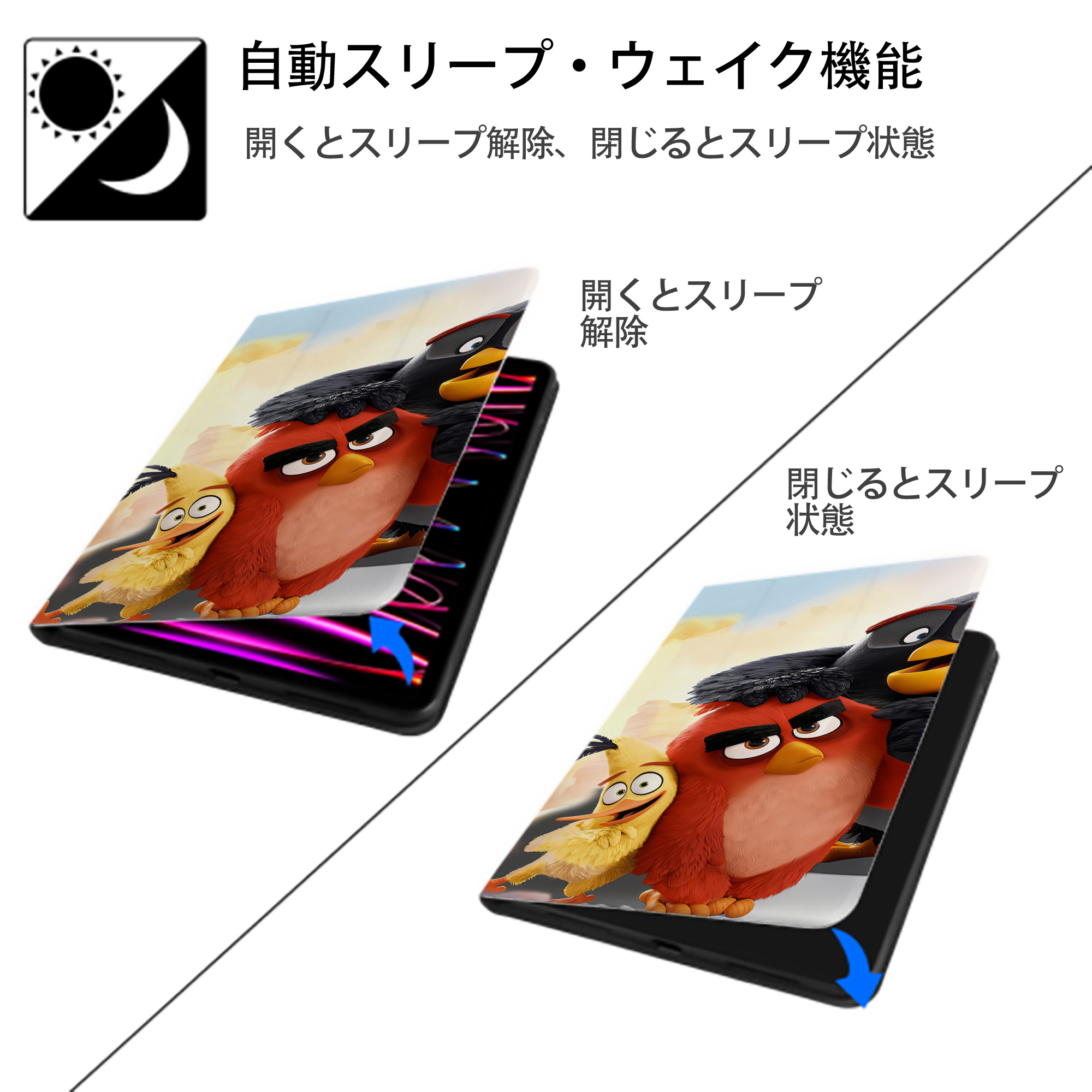 Angry Birds アングリーバード IPad ケース ブック型 PUレザー TPU 耐衝撃 軽量 薄型 ペン収納なし 全面保護 IPad 各モデル対応