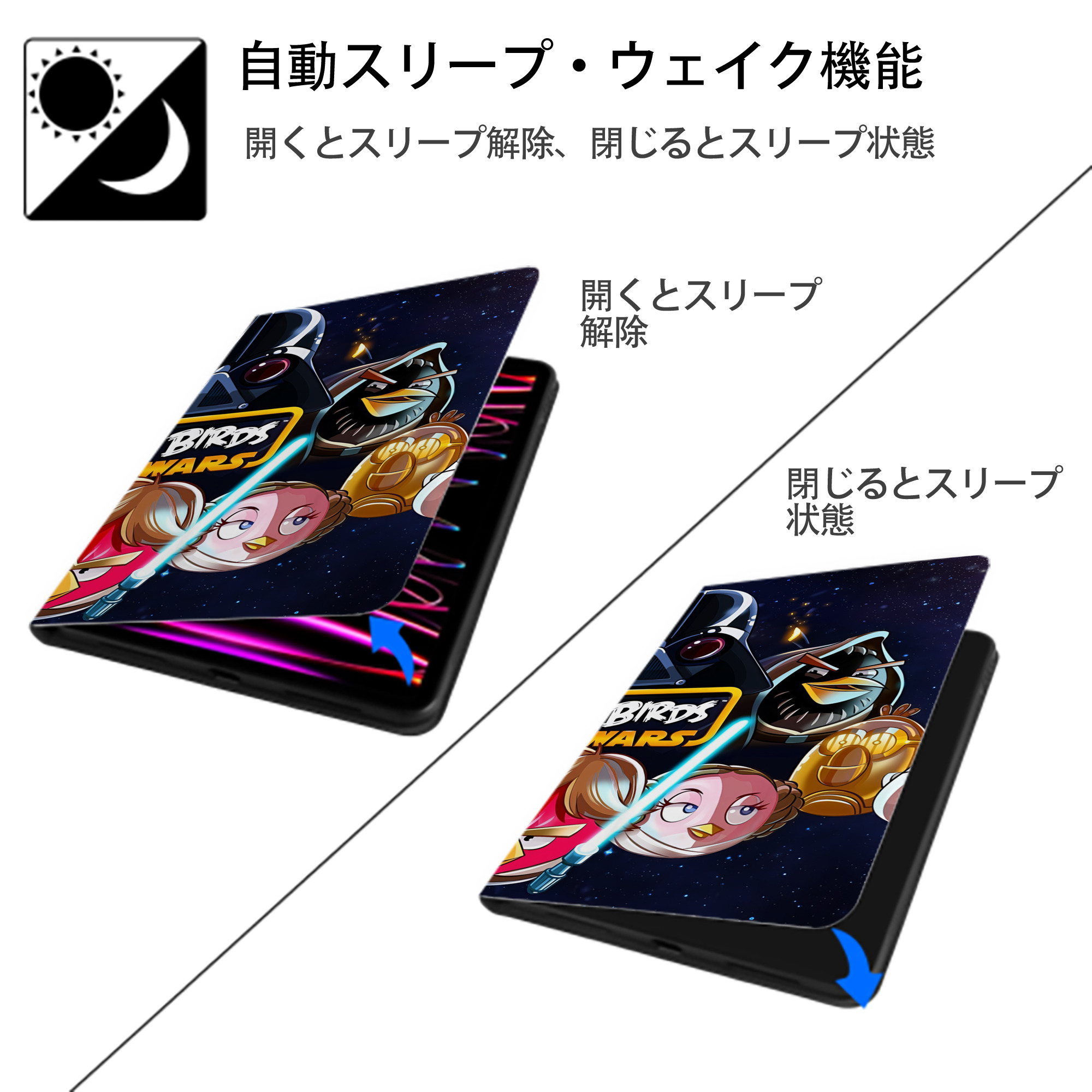 Angry Birds アングリーバード IPad ケース ブック型 PUレザー TPU 耐衝撃 軽量 薄型 ペン収納なし 全面保護 IPad 各モデル対応