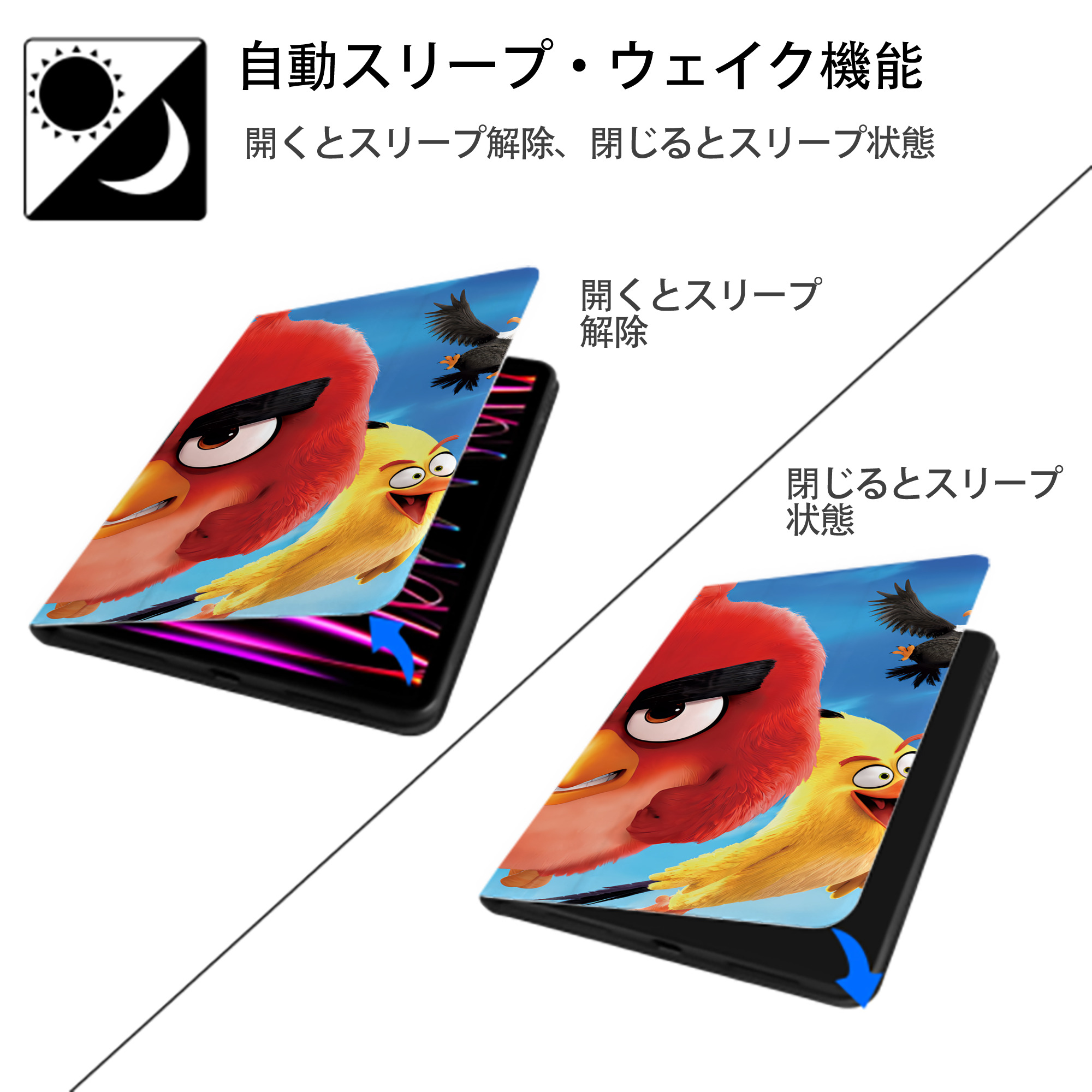 Angry Birds アングリーバード IPad ケース ブック型 PUレザー TPU 耐衝撃 軽量 薄型 ペン収納なし 全面保護 IPad 各モデル対応