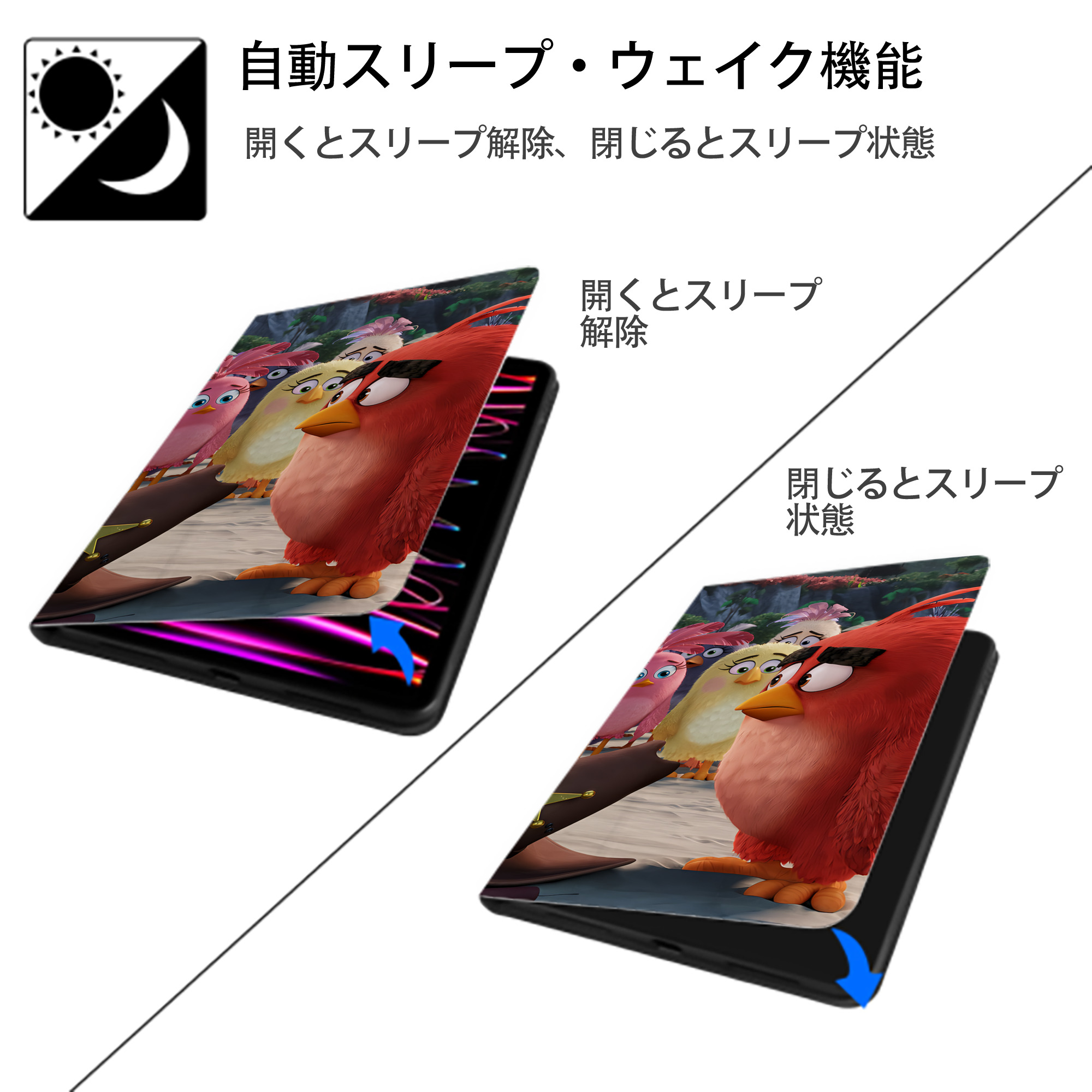 Angry Birds アングリーバード IPad ケース ブック型 PUレザー TPU 耐衝撃 軽量 薄型 ペン収納なし 全面保護 IPad 各モデル対応