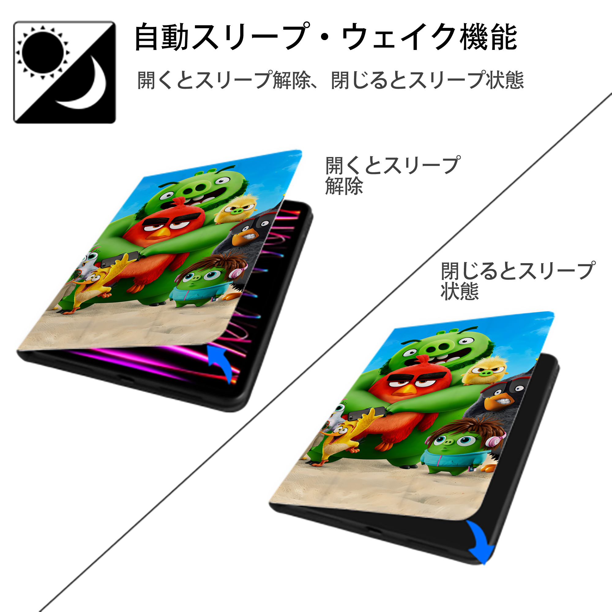 Angry Birds アングリーバード IPad ケース ブック型 PUレザー TPU 耐衝撃 軽量 薄型 ペン収納なし 全面保護 IPad 各モデル対応