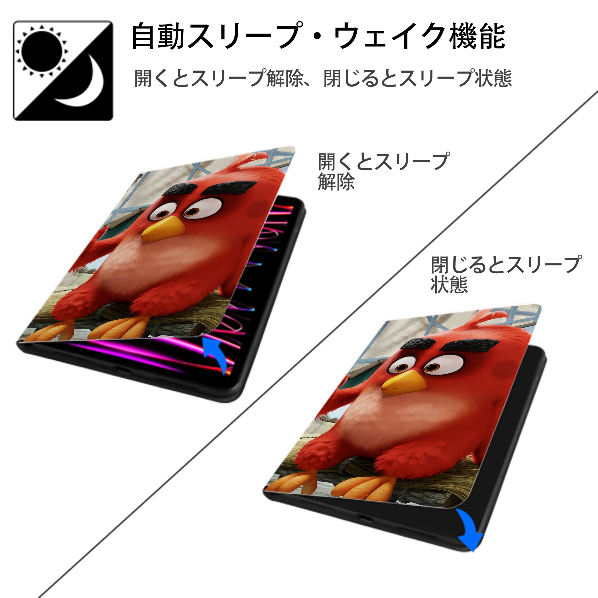 Angry Birds アングリーバード IPad ケース ブック型 PUレザー TPU 耐衝撃 軽量 薄型 ペン収納なし 全面保護 IPad 各モデル対応