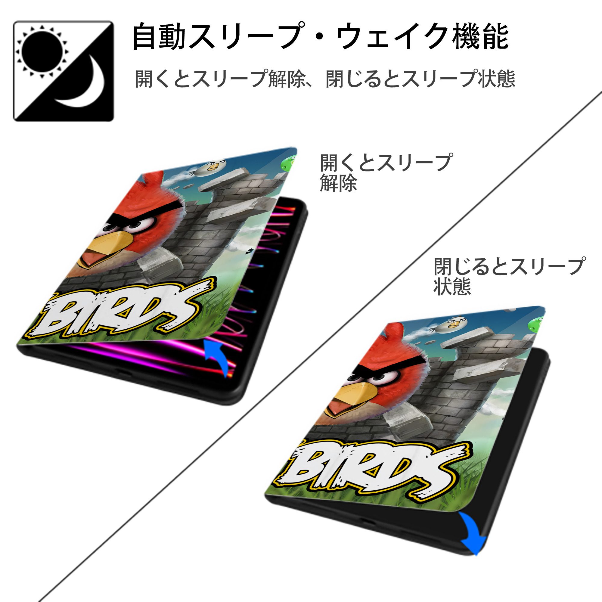Angry Birds アングリーバード IPad ケース ブック型 PUレザー TPU 耐衝撃 軽量 薄型 ペン収納なし 全面保護 IPad 各モデル対応