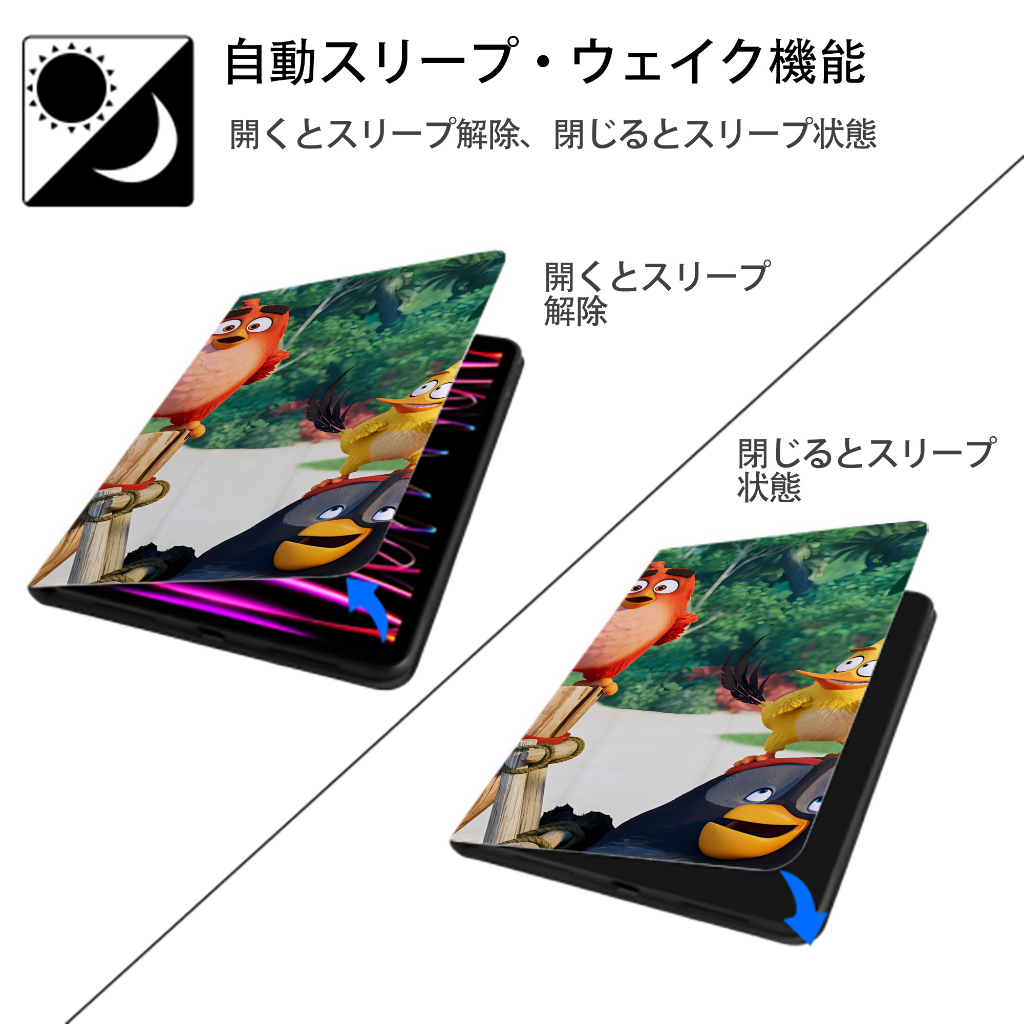 Angry Birds アングリーバード IPad ケース ブック型 PUレザー TPU 耐衝撃 軽量 薄型 ペン収納なし 全面保護 IPad 各モデル対応