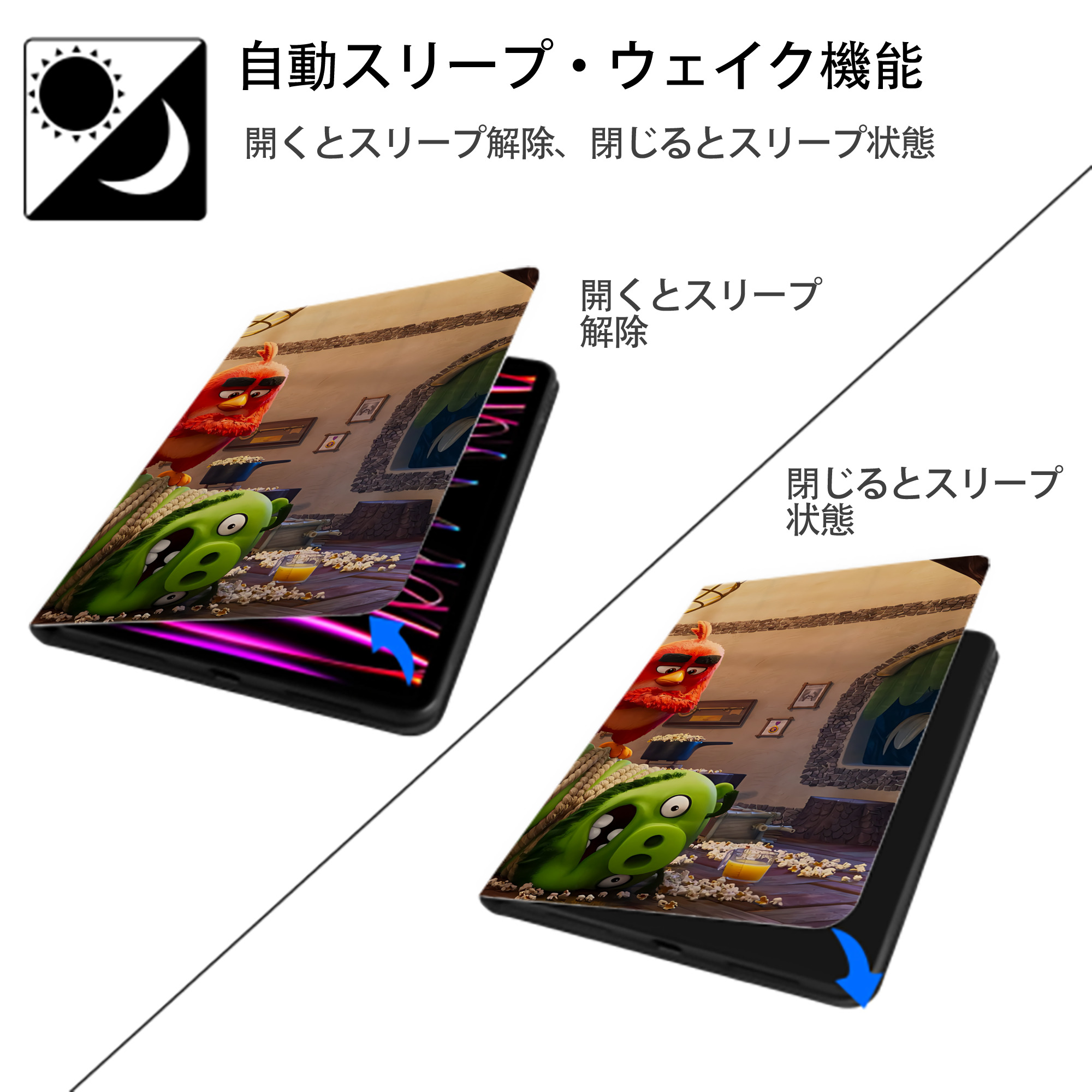 Angry Birds アングリーバード IPad ケース ブック型 PUレザー TPU 耐衝撃 軽量 薄型 ペン収納なし 全面保護 IPad 各モデル対応