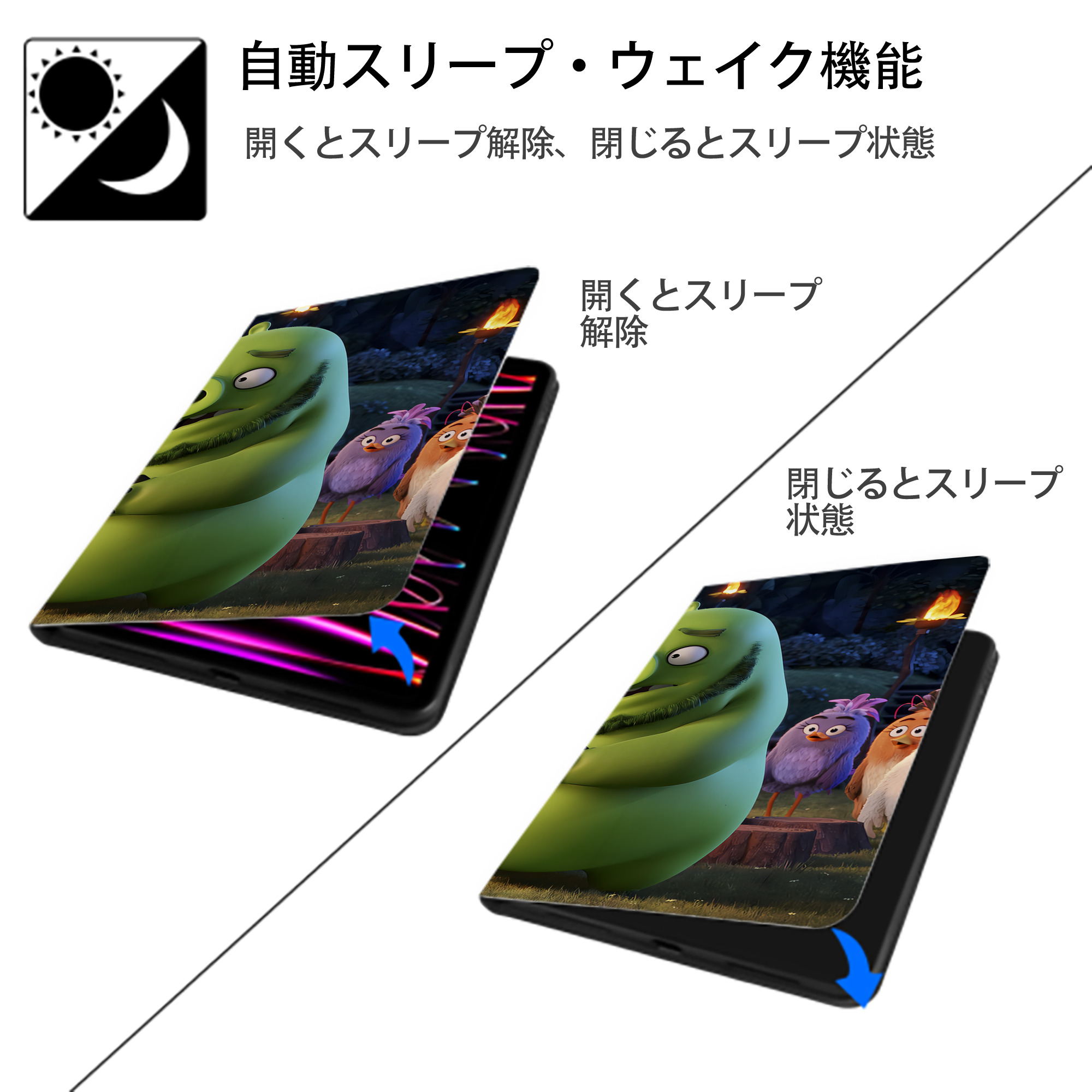 Angry Birds アングリーバード IPad ケース ブック型 PUレザー TPU 耐衝撃 軽量 薄型 ペン収納なし 全面保護 IPad 各モデル対応