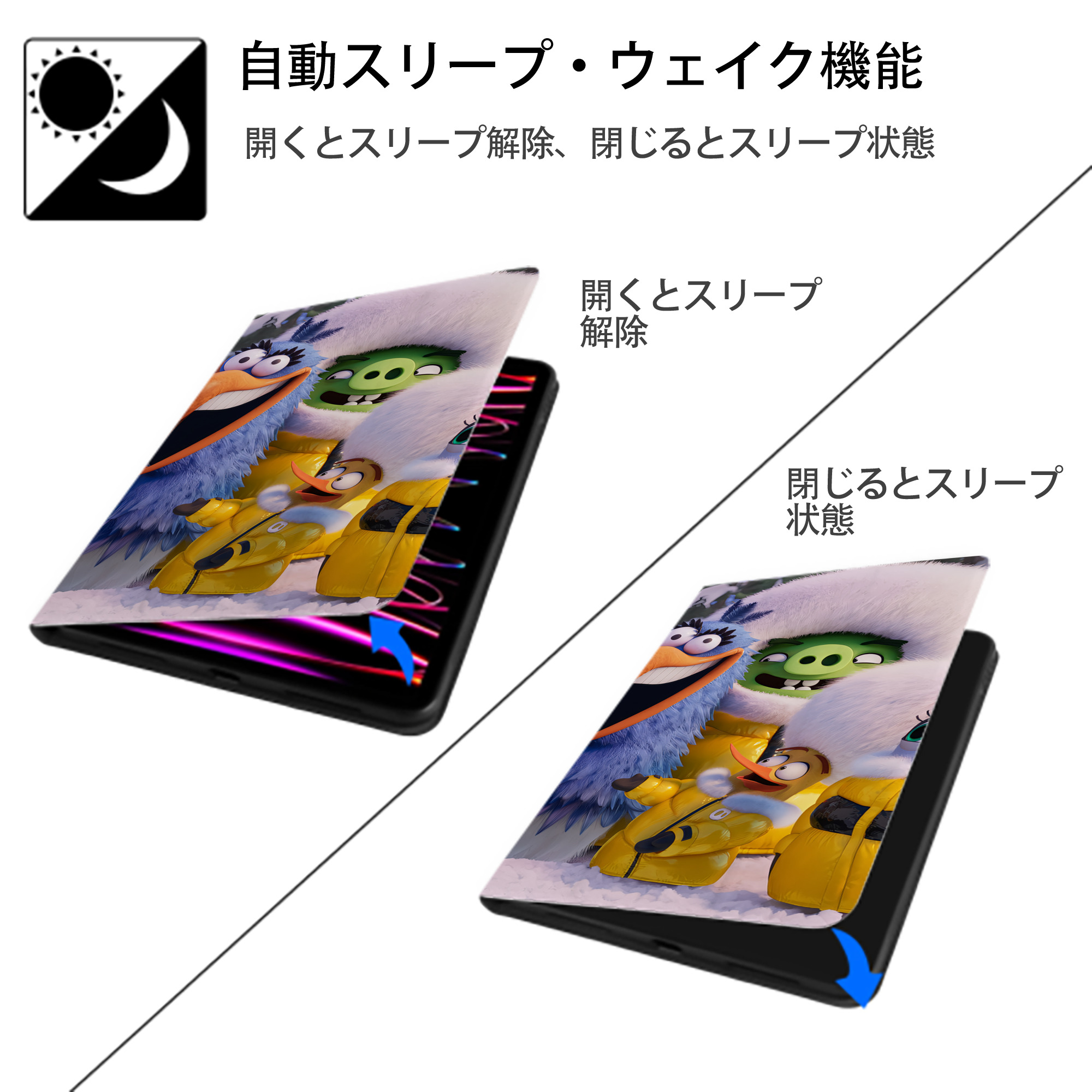 Angry Birds アングリーバード IPad ケース ブック型 PUレザー TPU 耐衝撃 軽量 薄型 ペン収納なし 全面保護 IPad 各モデル対応