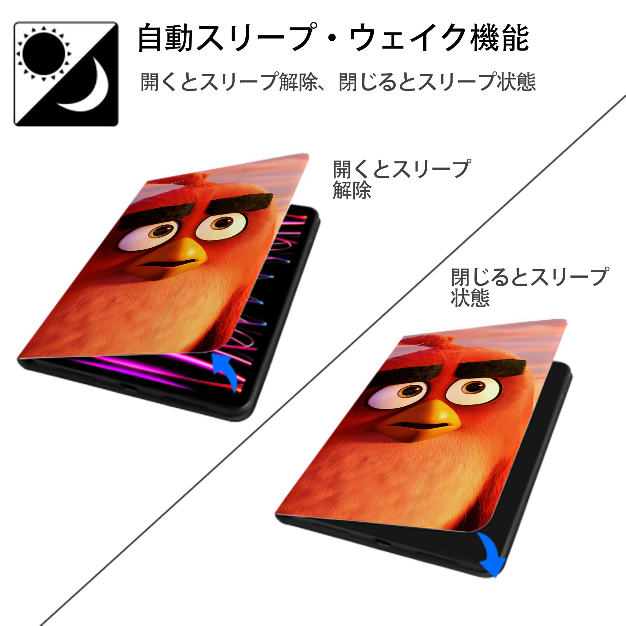Angry Birds アングリーバード IPad ケース ブック型 PUレザー TPU 耐衝撃 軽量 薄型 ペン収納なし 全面保護 IPad 各モデル対応