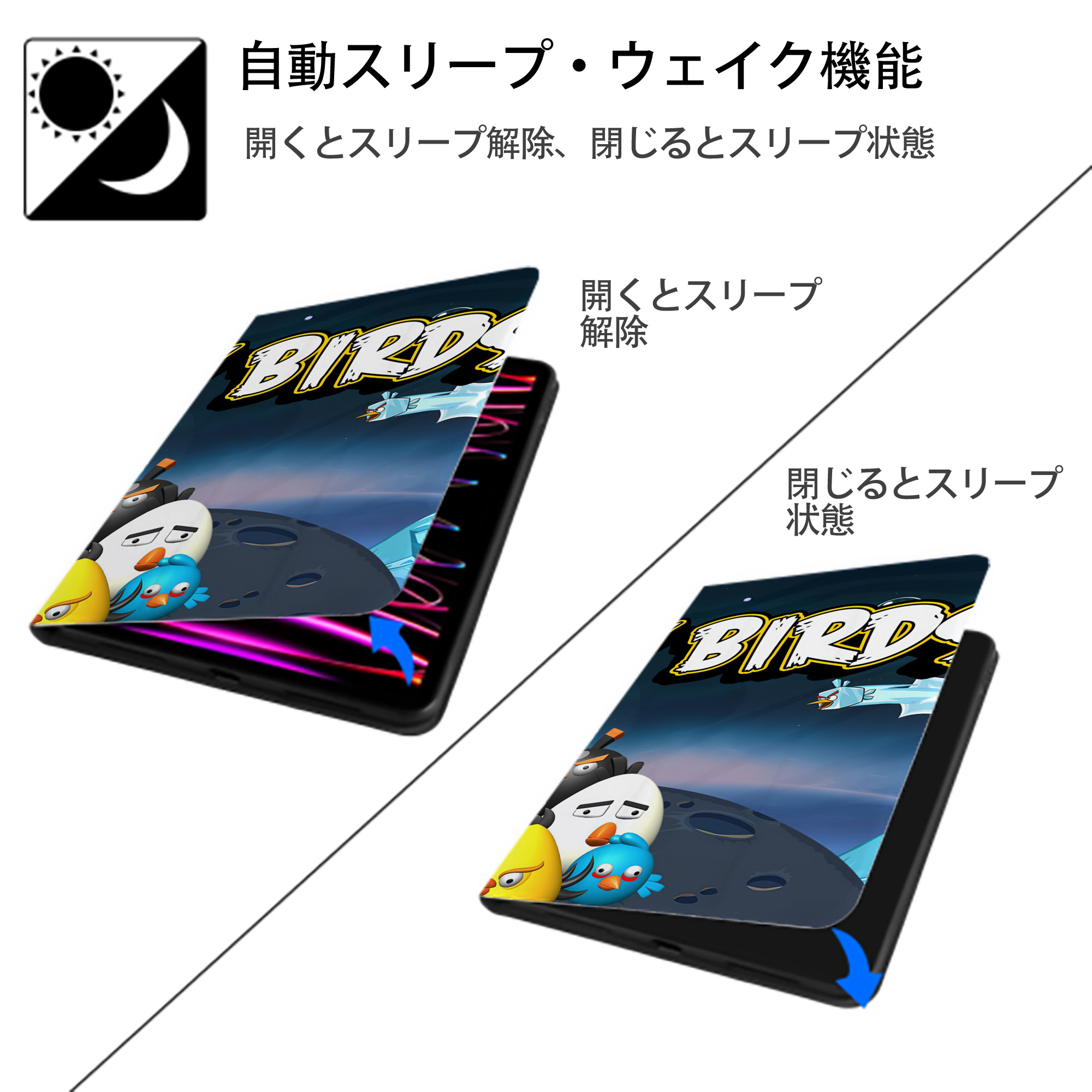 Angry Birds アングリーバード IPad ケース ブック型 PUレザー TPU 耐衝撃 軽量 薄型 ペン収納なし 全面保護 IPad 各モデル対応