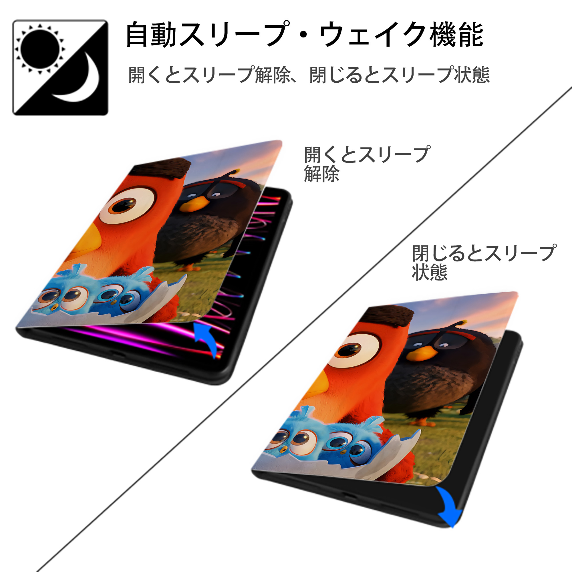 Angry Birds アングリーバード IPad ケース ブック型 PUレザー TPU 耐衝撃 軽量 薄型 ペン収納なし 全面保護 IPad 各モデル対応