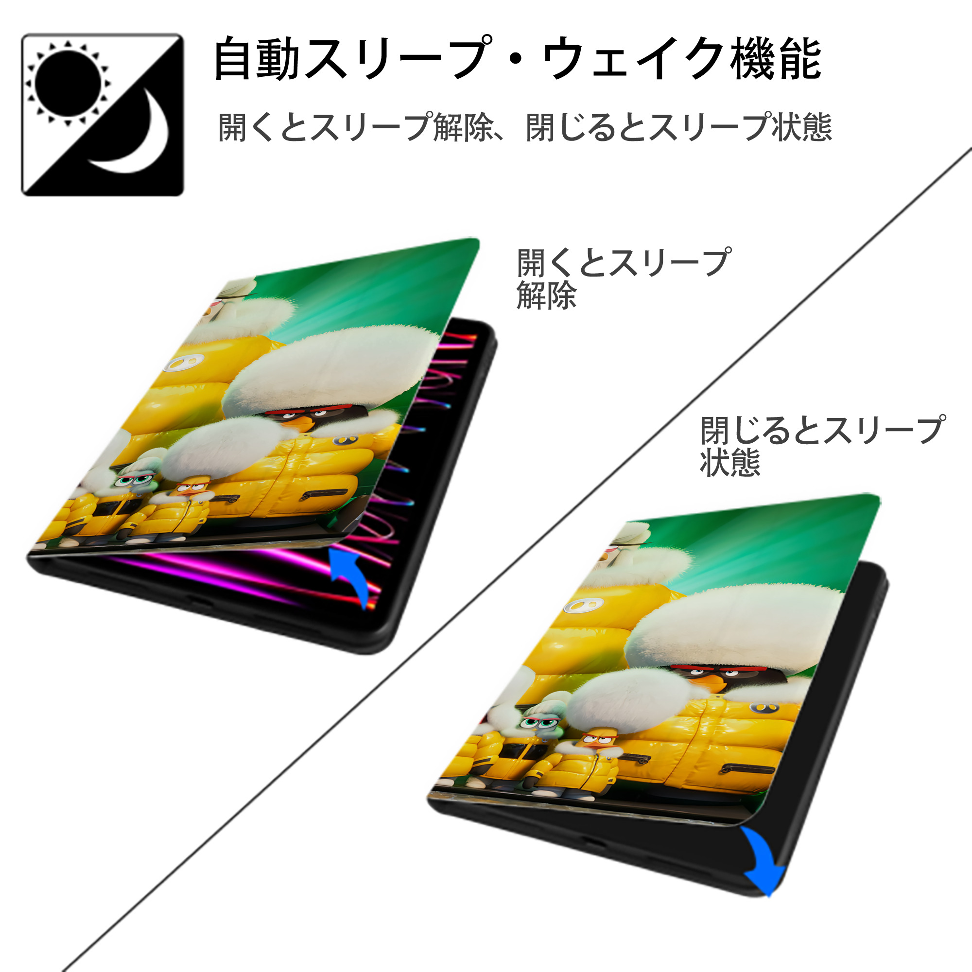 Angry Birds アングリーバード IPad ケース ブック型 PUレザー TPU 耐衝撃 軽量 薄型 ペン収納なし 全面保護 IPad 各モデル対応
