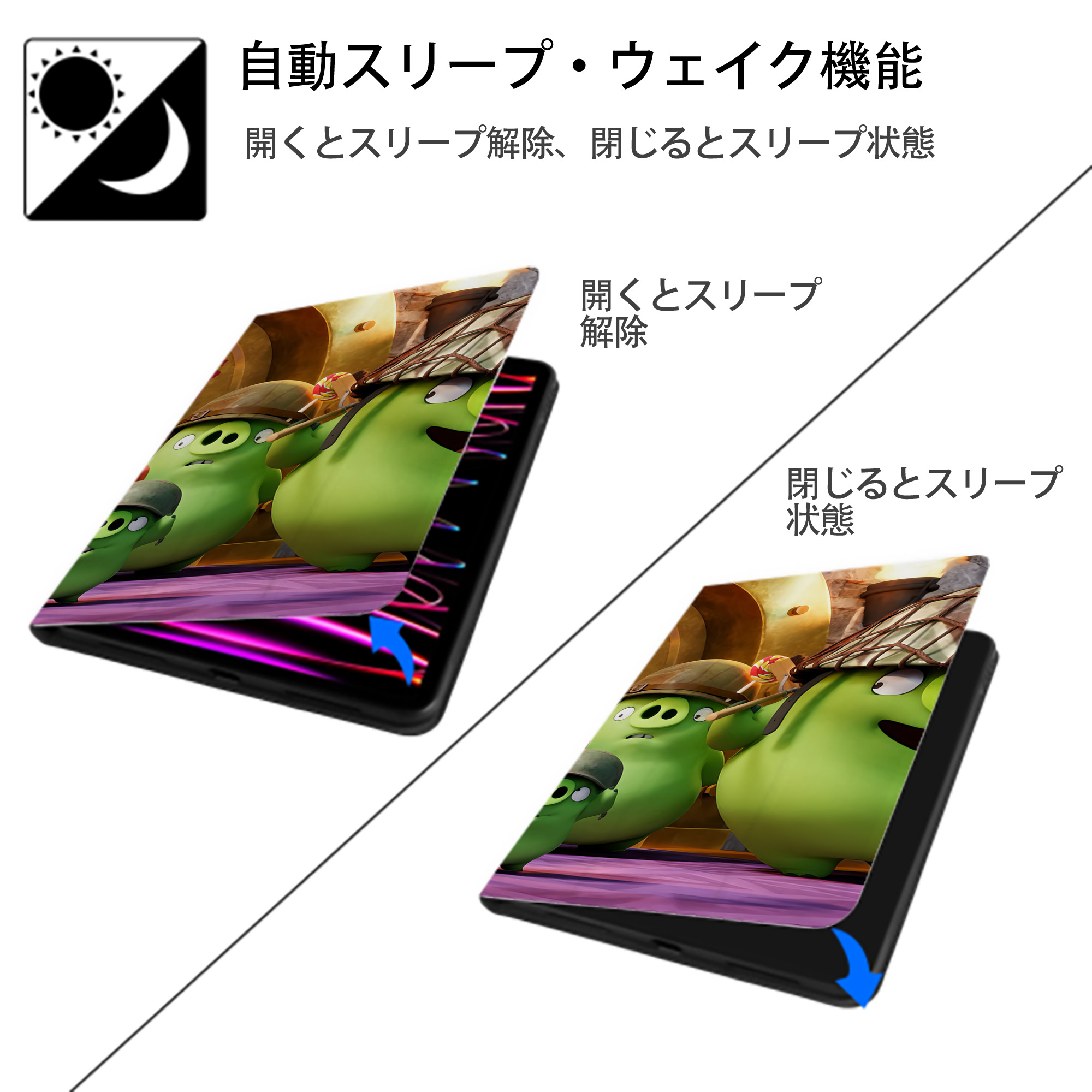 Angry Birds アングリーバード IPad ケース ブック型 PUレザー TPU 耐衝撃 軽量 薄型 ペン収納なし 全面保護 IPad 各モデル対応