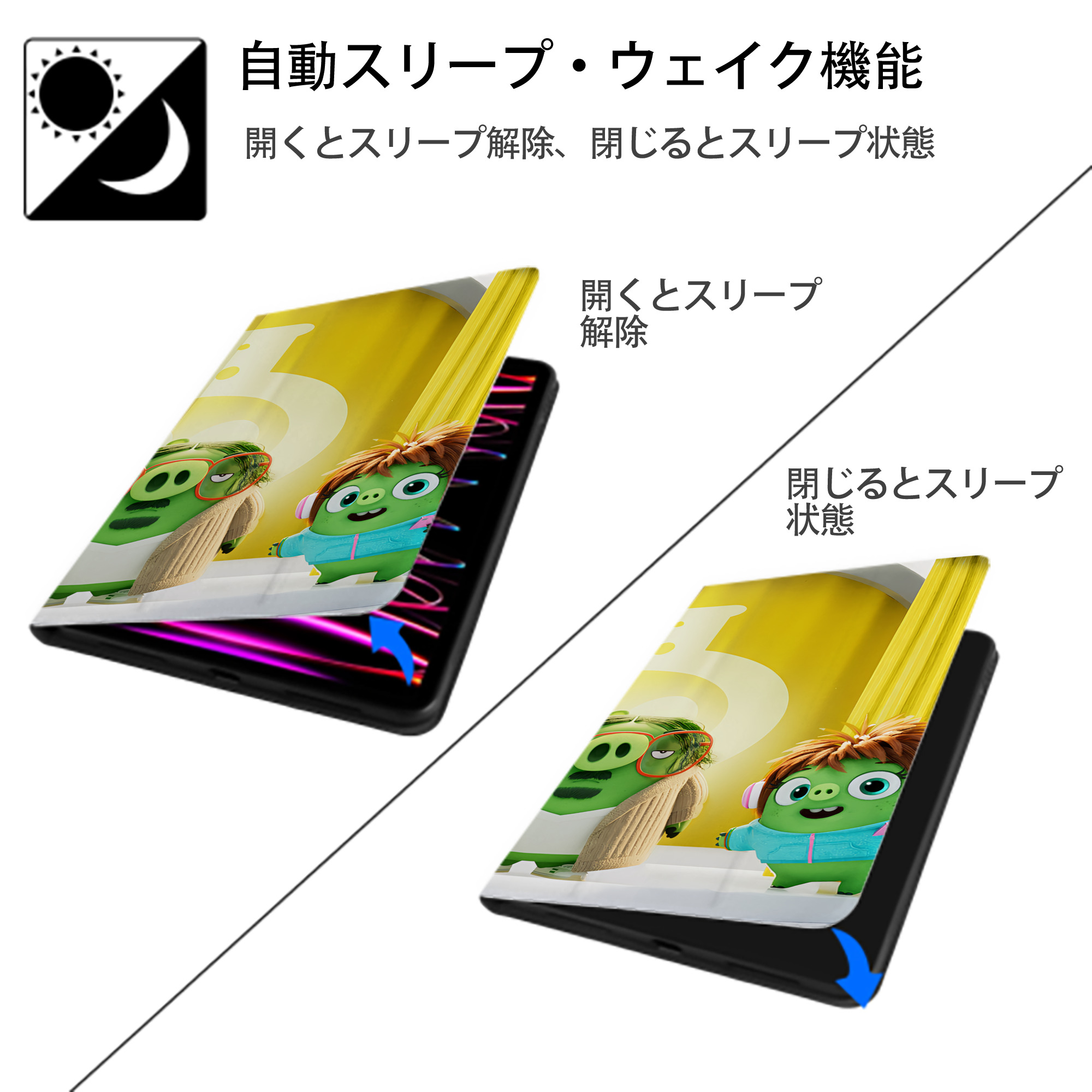Angry Birds アングリーバード IPad ケース ブック型 PUレザー TPU 耐衝撃 軽量 薄型 ペン収納なし 全面保護 IPad 各モデル対応