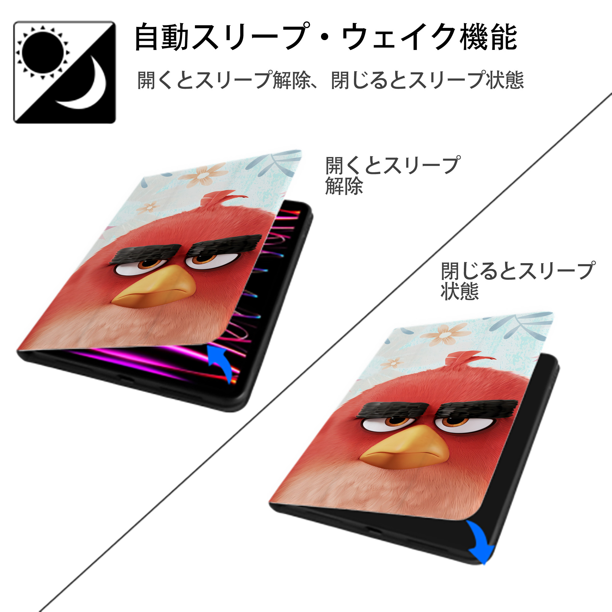 Angry Birds アングリーバード IPad ケース ブック型 PUレザー TPU 耐衝撃 軽量 薄型 ペン収納なし 全面保護 IPad 各モデル対応