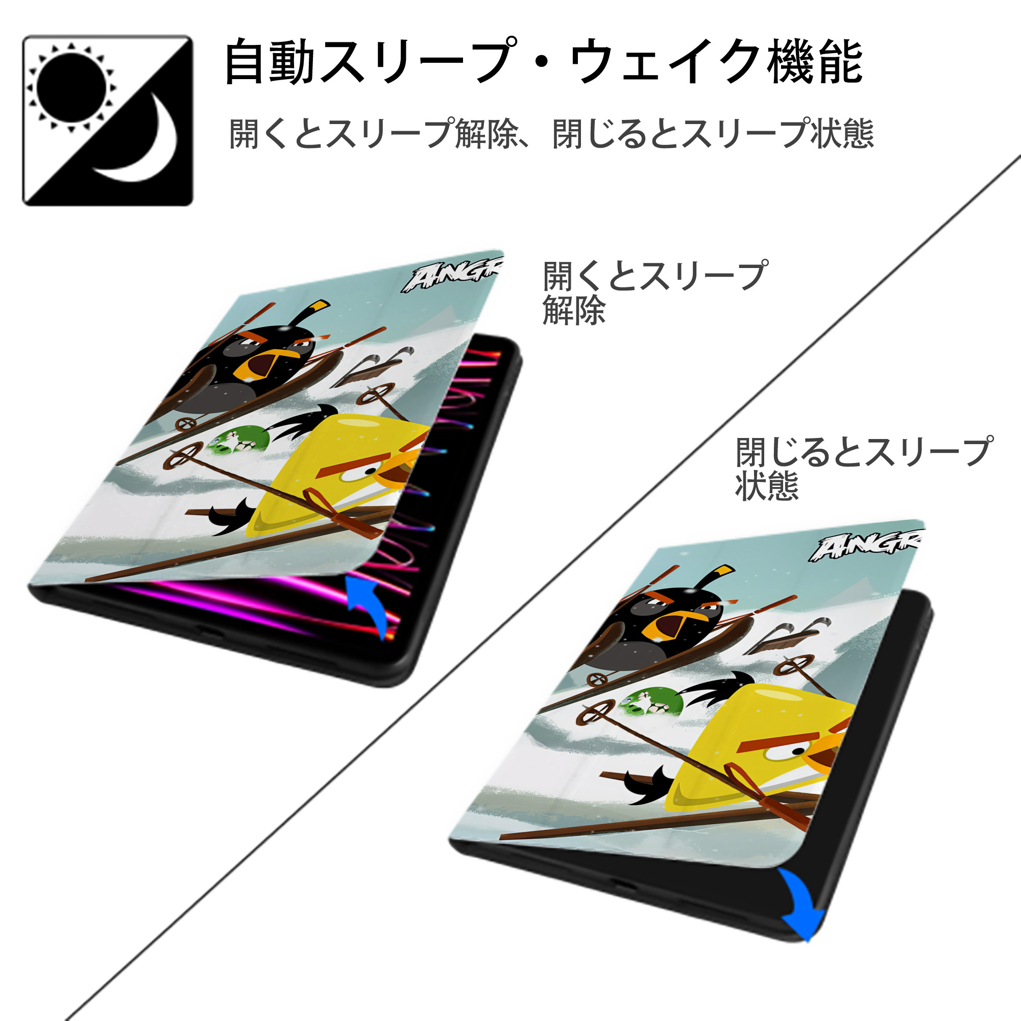 Angry Birds アングリーバード IPad ケース ブック型 PUレザー TPU 耐衝撃 軽量 薄型 ペン収納なし 全面保護 IPad 各モデル対応