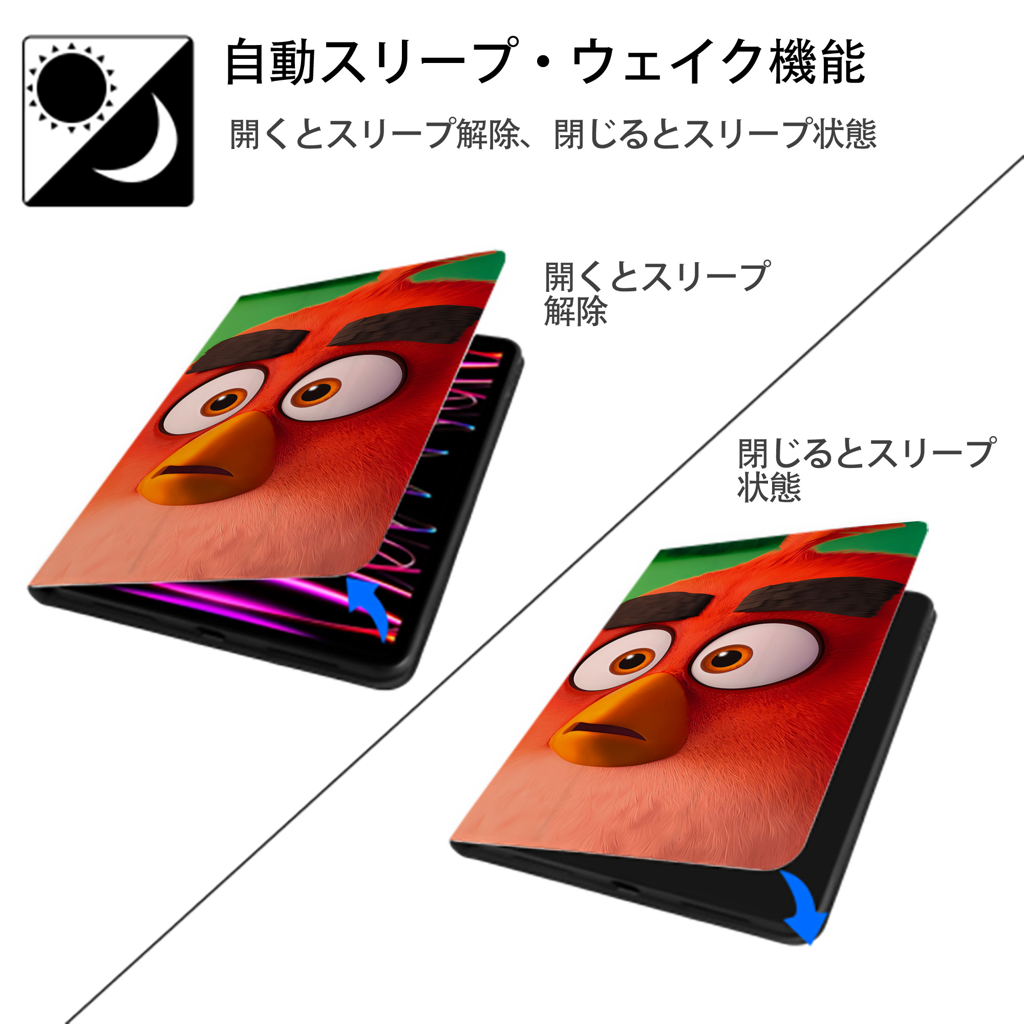 Angry Birds アングリーバード IPad ケース ブック型 PUレザー TPU 耐衝撃 軽量 薄型 ペン収納なし 全面保護 IPad 各モデル対応