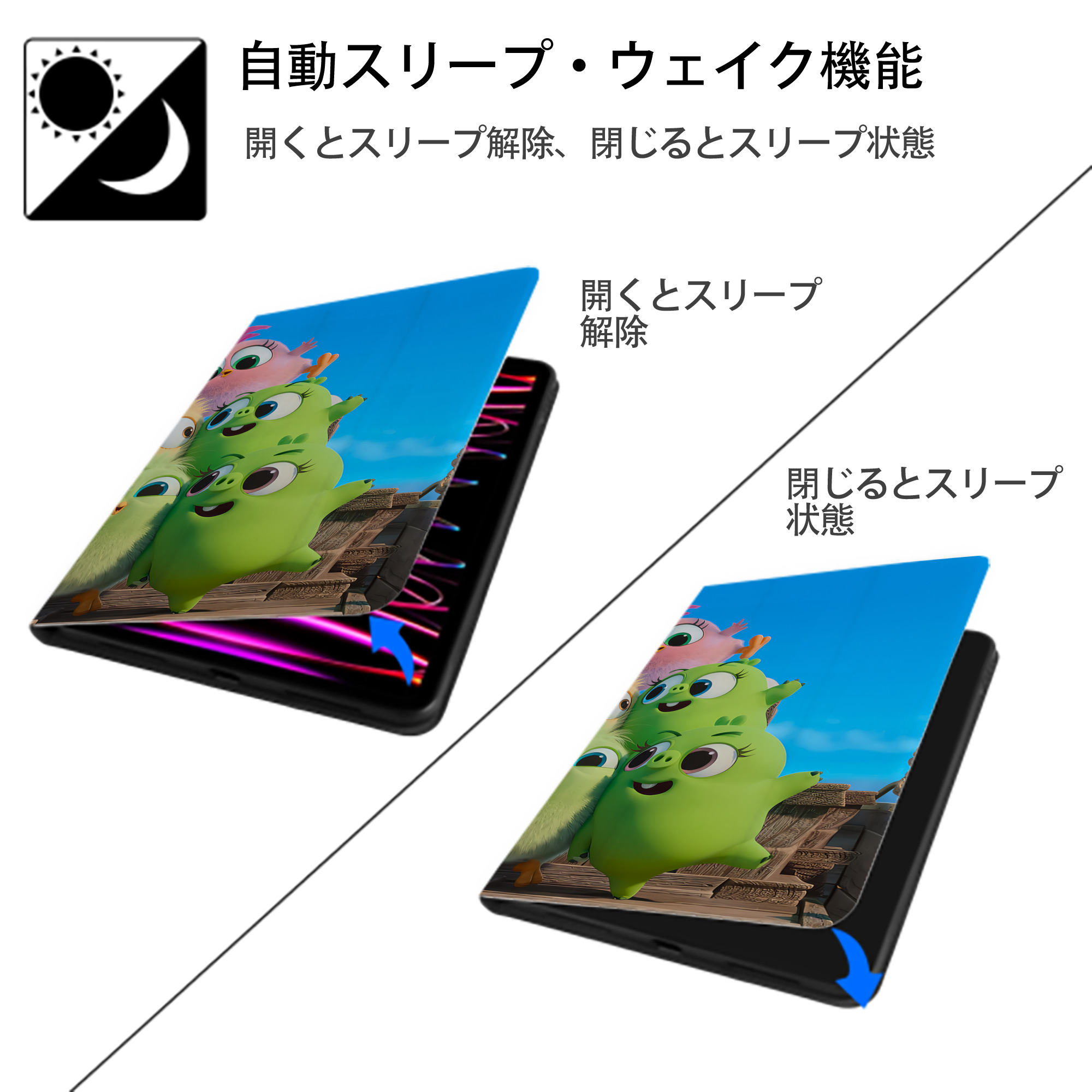 Angry Birds アングリーバード IPad ケース ブック型 PUレザー TPU 耐衝撃 軽量 薄型 ペン収納なし 全面保護 IPad 各モデル対応