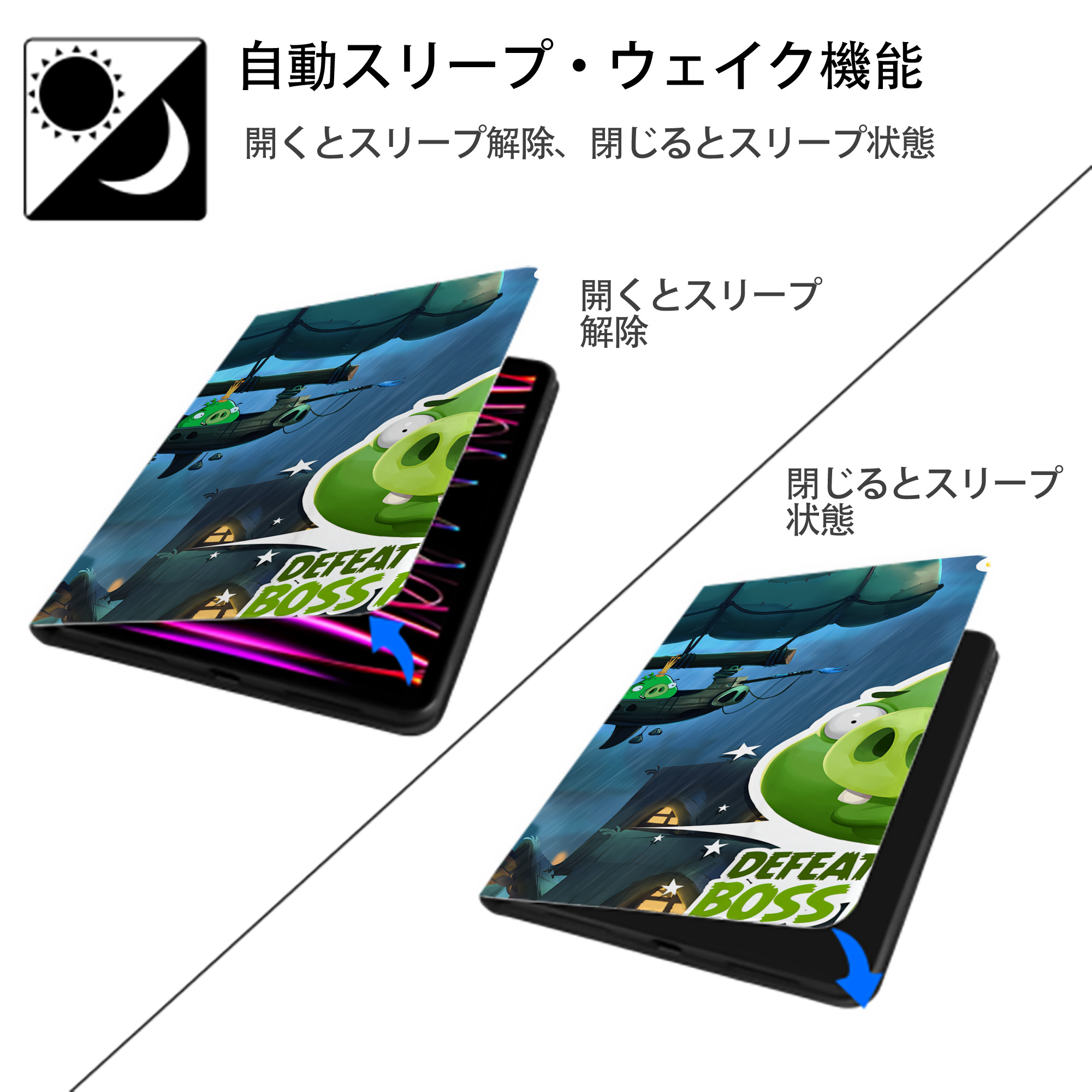 Angry Birds アングリーバード IPad ケース ブック型 PUレザー TPU 耐衝撃 軽量 薄型 ペン収納なし 全面保護 IPad 各モデル対応