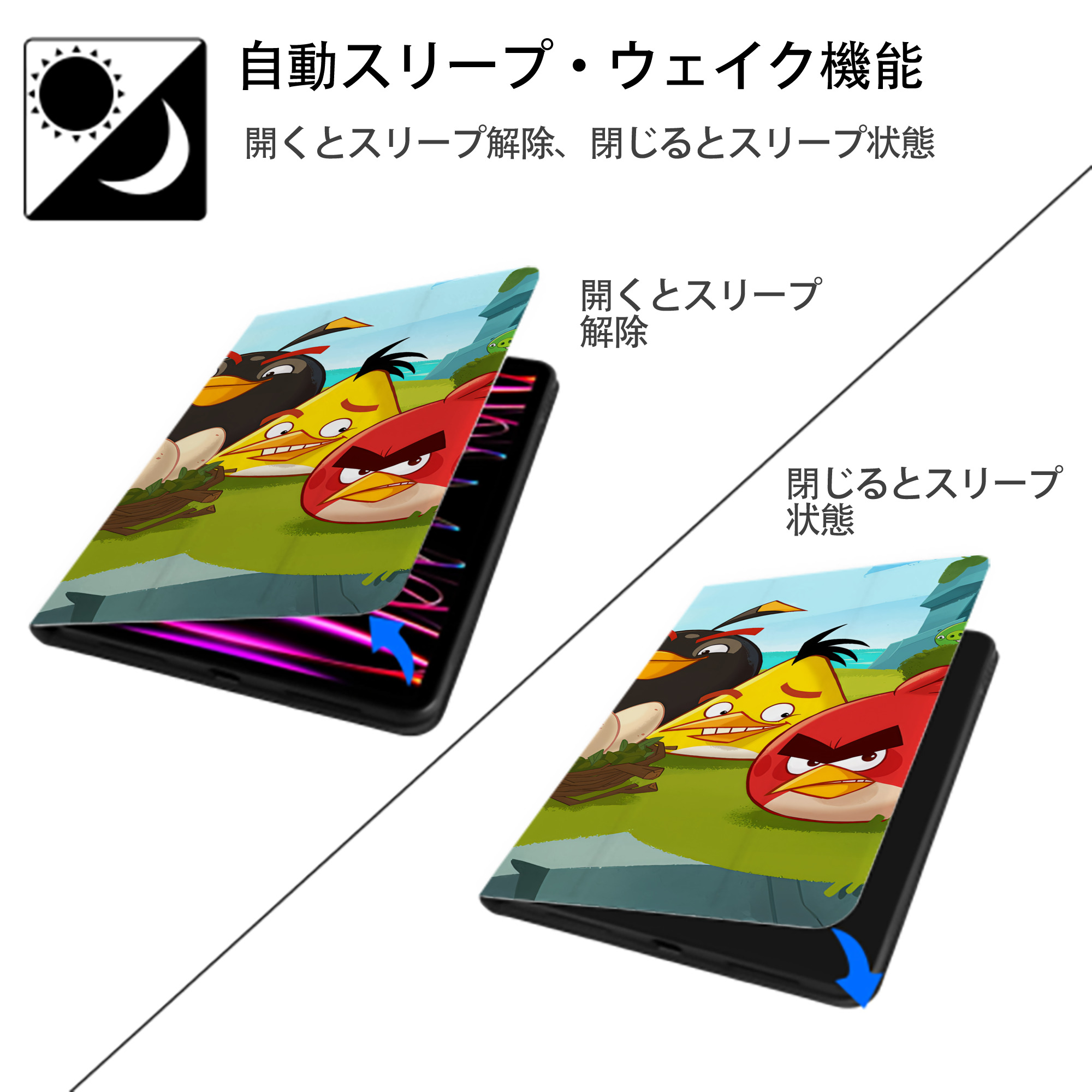 Angry Birds アングリーバード IPad ケース ブック型 PUレザー TPU 耐衝撃 軽量 薄型 ペン収納なし 全面保護 IPad 各モデル対応