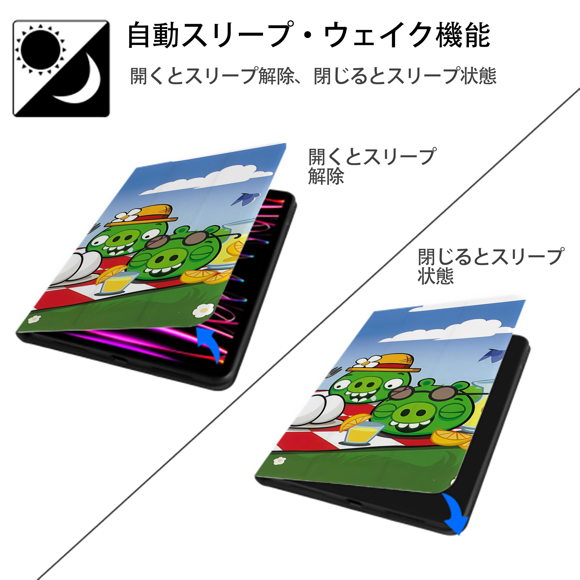 Angry Birds アングリーバード IPad ケース ブック型 PUレザー TPU 耐衝撃 軽量 薄型 ペン収納なし 全面保護 IPad 各モデル対応