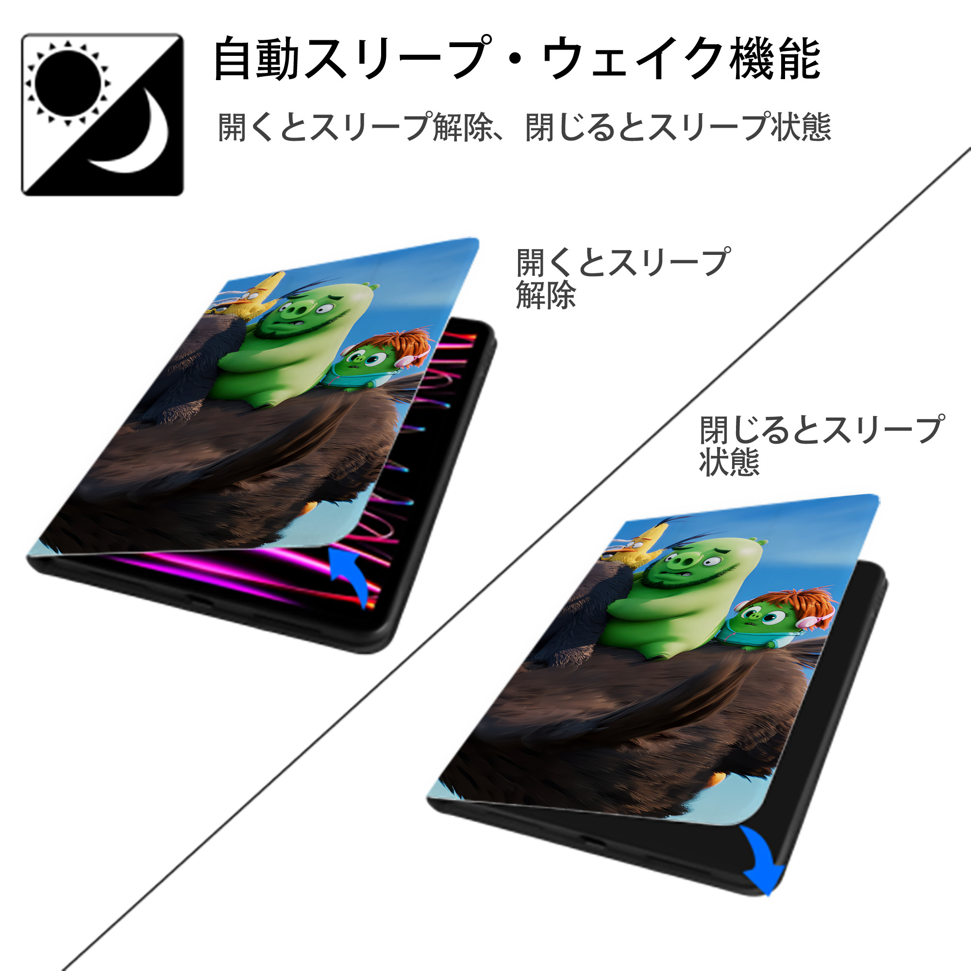 Angry Birds アングリーバード IPad ケース ブック型 PUレザー TPU 耐衝撃 軽量 薄型 ペン収納なし 全面保護 IPad 各モデル対応