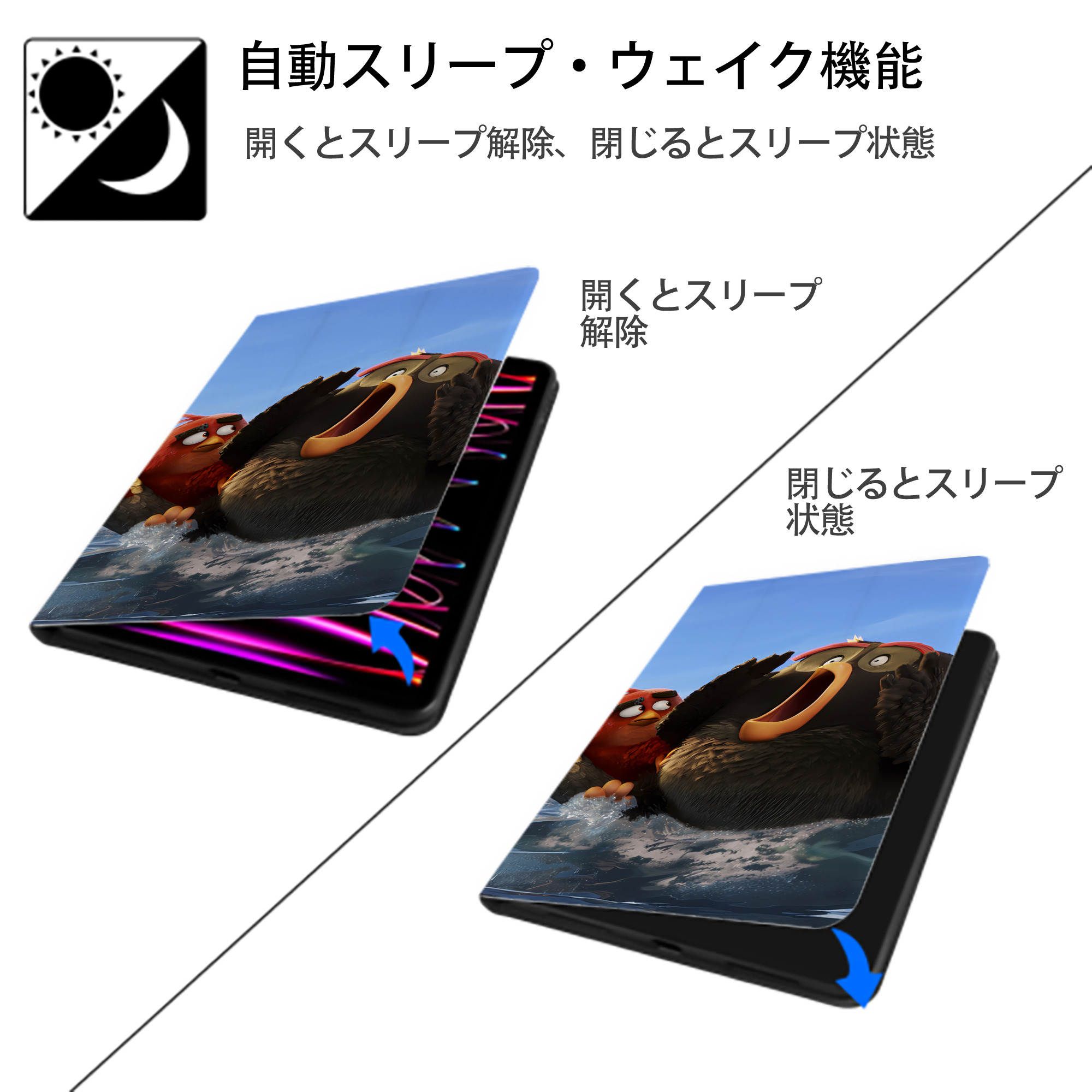 Angry Birds アングリーバード IPad ケース ブック型 PUレザー TPU 耐衝撃 軽量 薄型 ペン収納なし 全面保護 IPad 各モデル対応