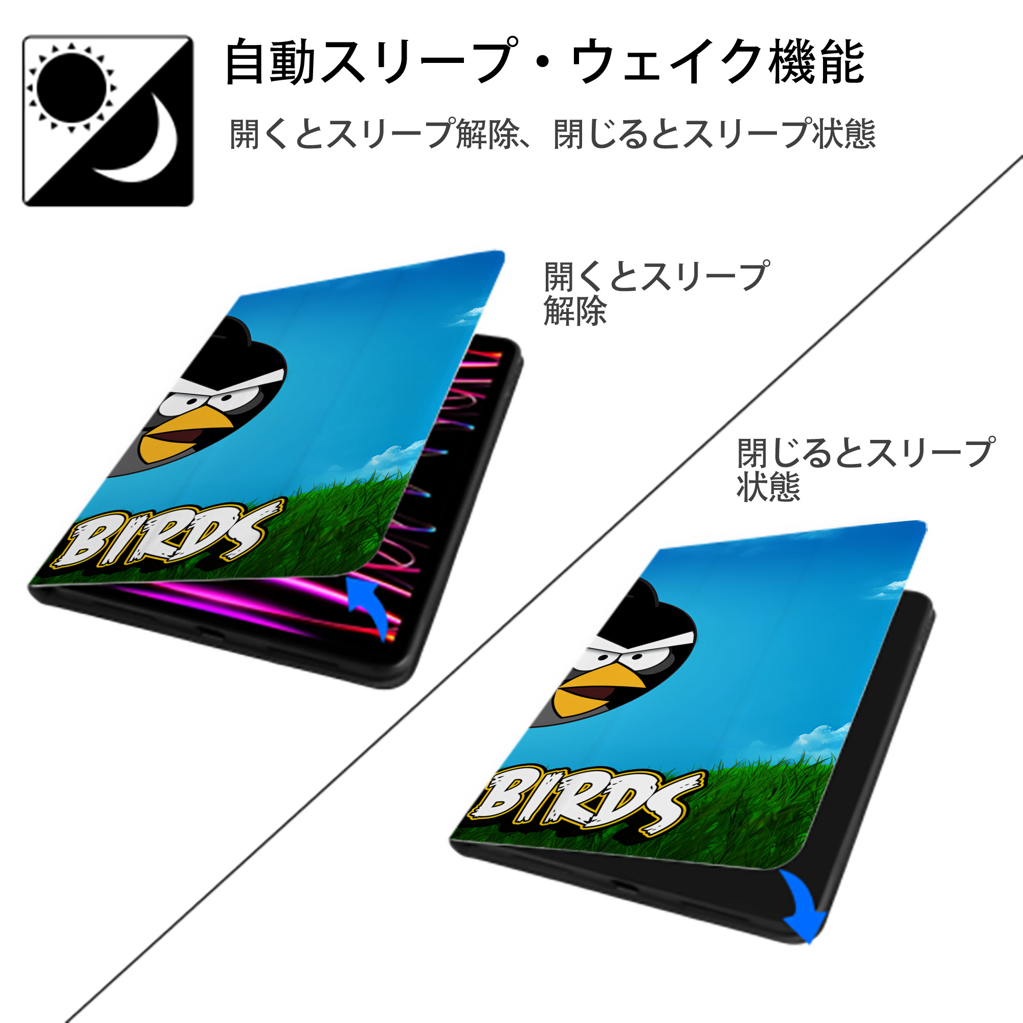 Angry Birds アングリーバード IPad ケース ブック型 PUレザー TPU 耐衝撃 軽量 薄型 ペン収納なし 全面保護 IPad 各モデル対応