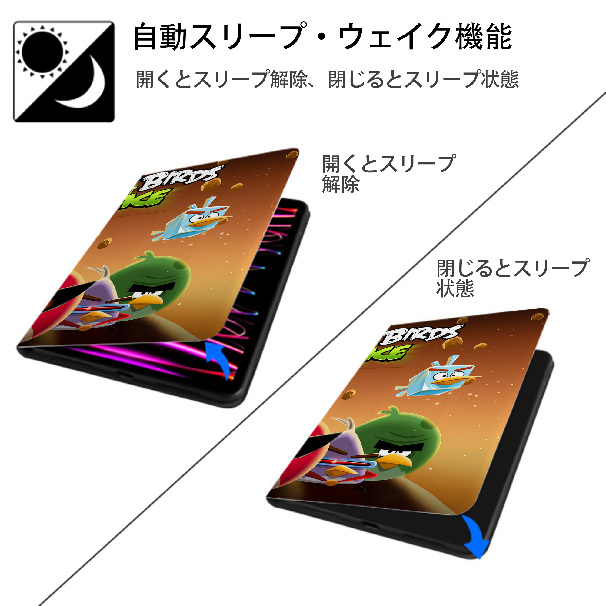 Angry Birds アングリーバード IPad ケース ブック型 PUレザー TPU 耐衝撃 軽量 薄型 ペン収納なし 全面保護 IPad 各モデル対応