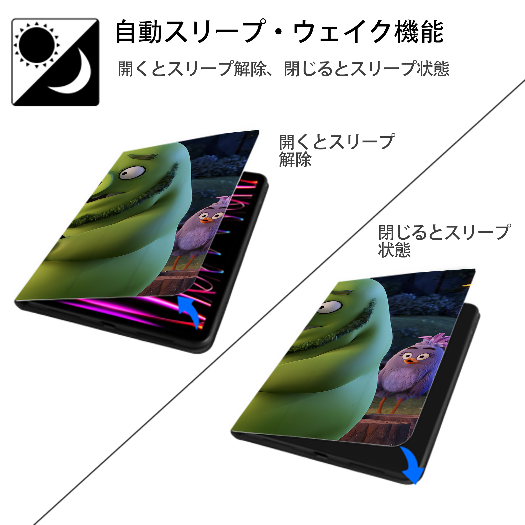 Angry Birds アングリーバード IPad ケース ブック型 PUレザー TPU 耐衝撃 軽量 薄型 ペン収納なし 全面保護 IPad 各モデル対応
