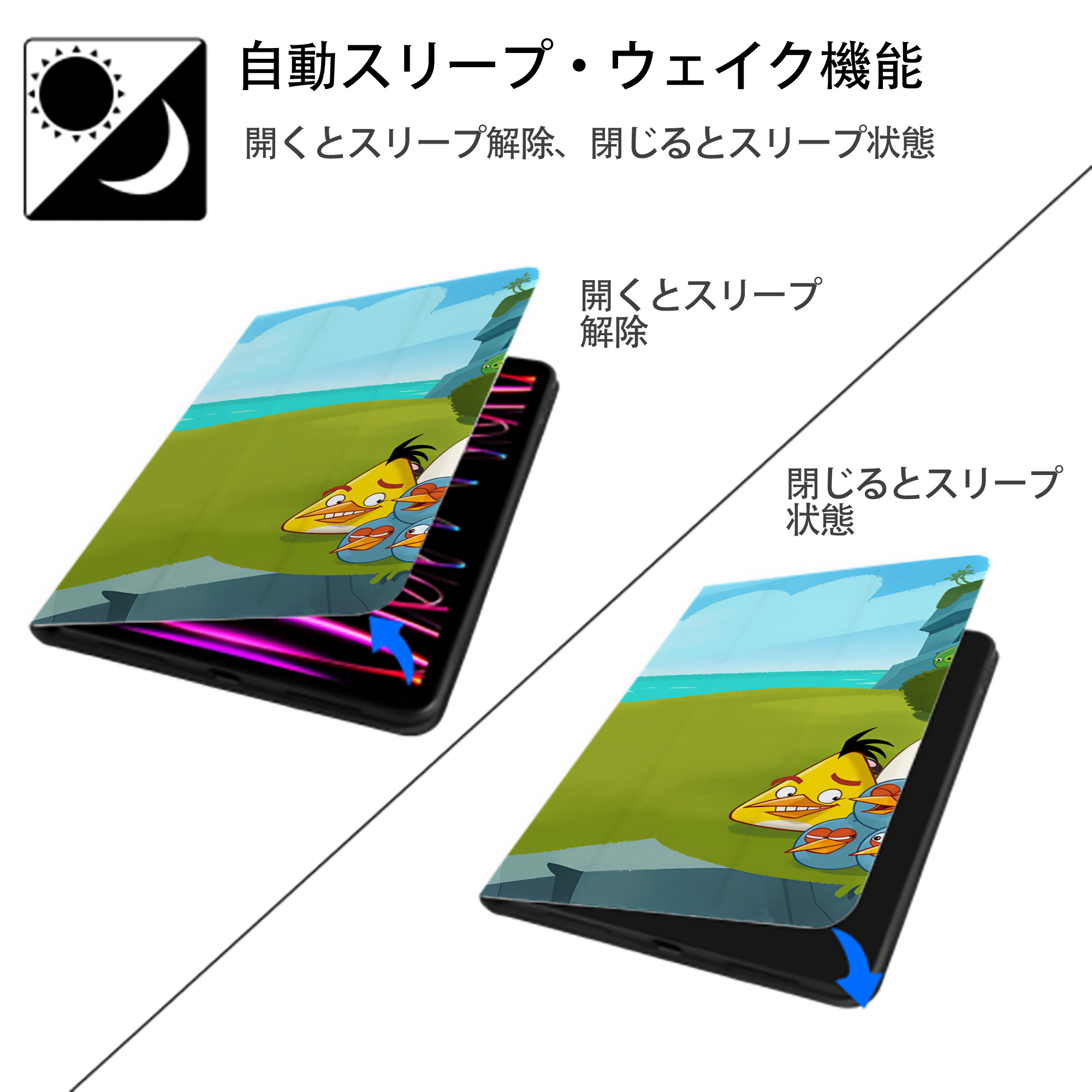 Angry Birds アングリーバード IPad ケース ブック型 PUレザー TPU 耐衝撃 軽量 薄型 ペン収納なし 全面保護 IPad 各モデル対応