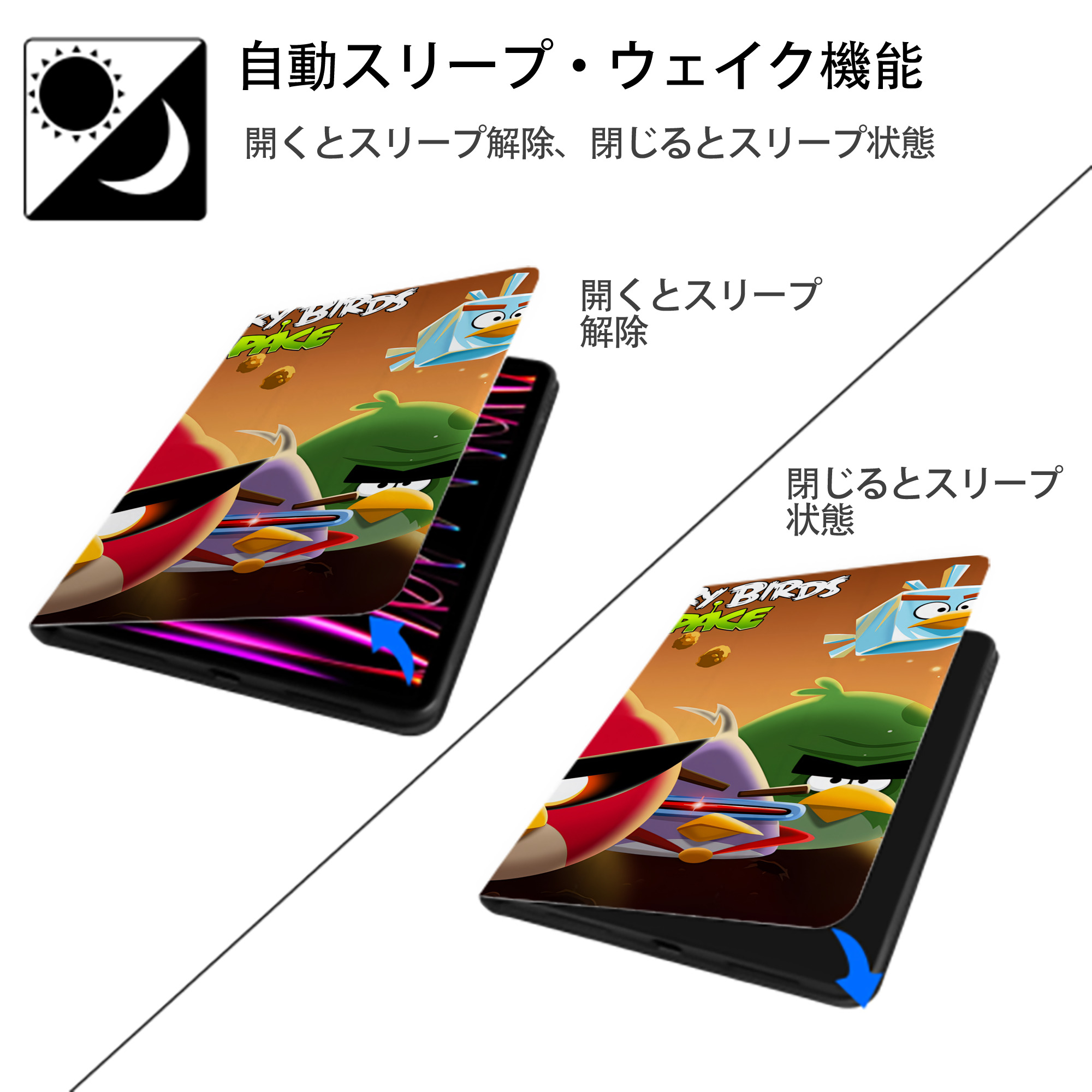 Angry Birds アングリーバード IPad ケース ブック型 PUレザー TPU 耐衝撃 軽量 薄型 ペン収納なし 全面保護 IPad 各モデル対応