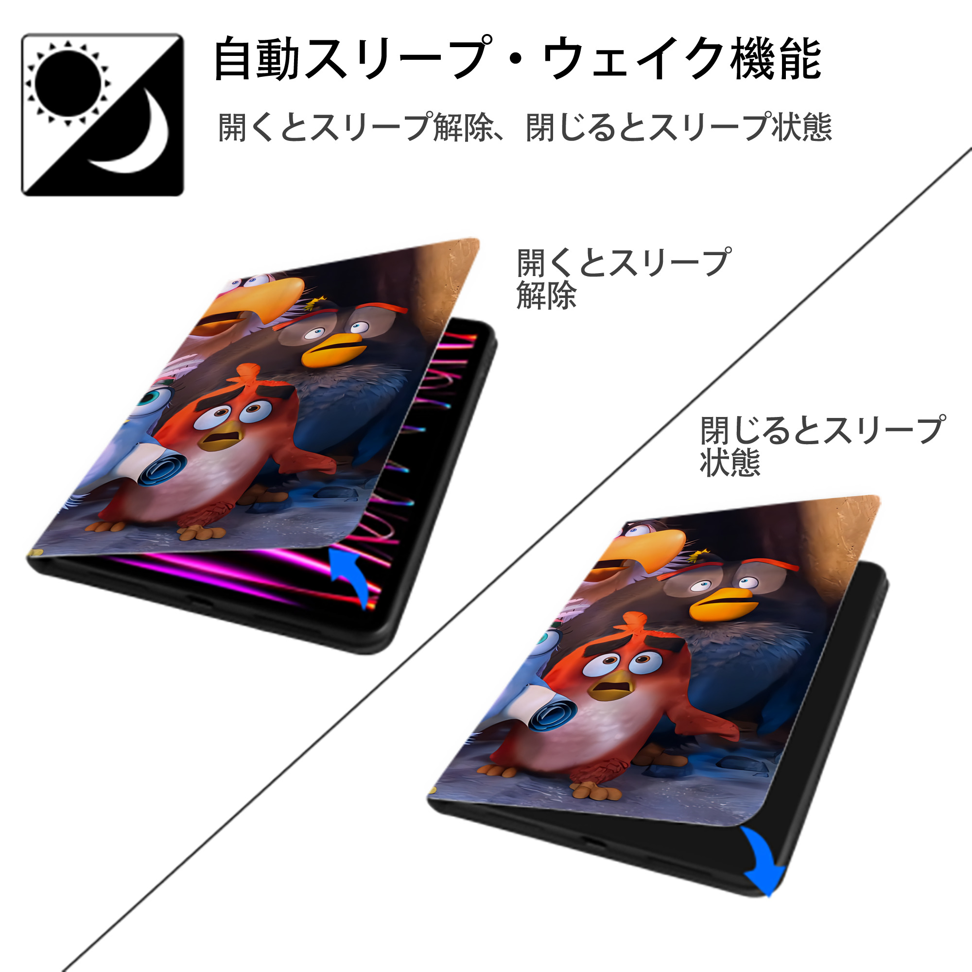 Angry Birds アングリーバード IPad ケース ブック型 PUレザー TPU 耐衝撃 軽量 薄型 ペン収納なし 全面保護 IPad 各モデル対応