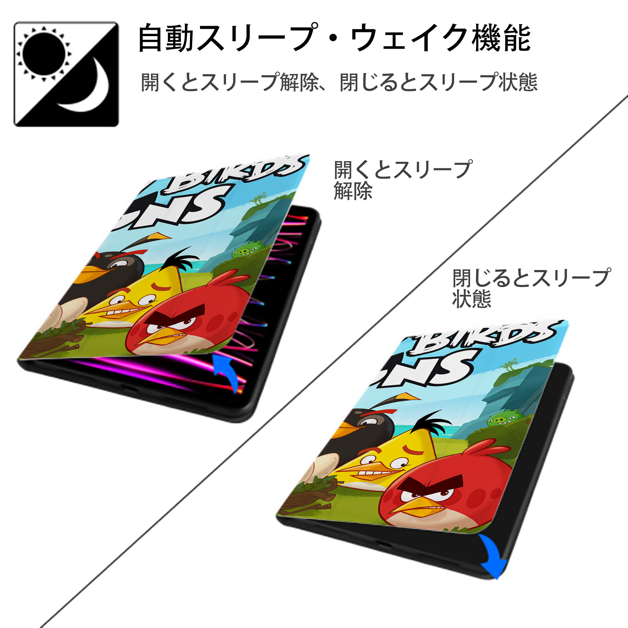 Angry Birds アングリーバード IPad ケース ブック型 PUレザー TPU 耐衝撃 軽量 薄型 ペン収納なし 全面保護 IPad 各モデル対応