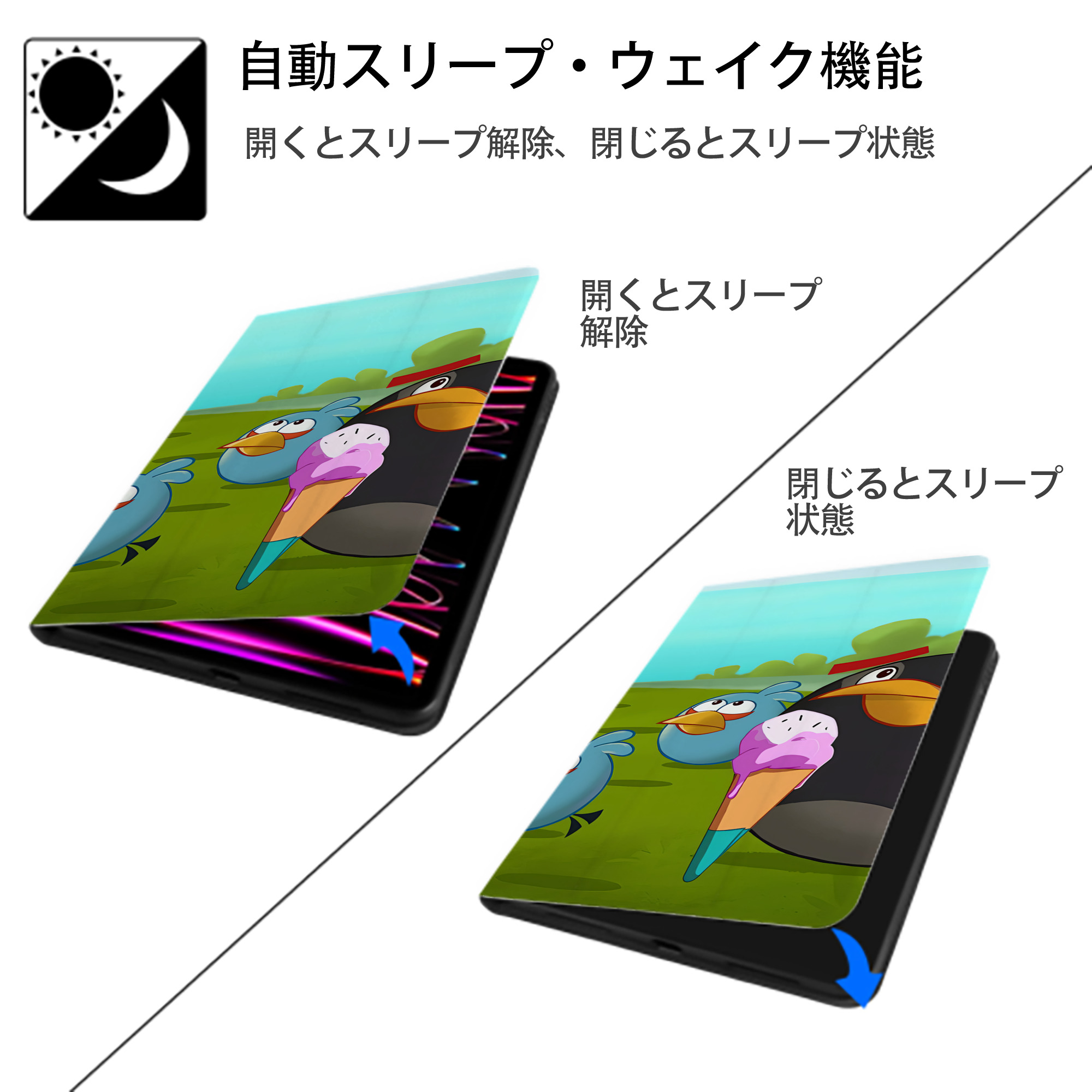 Angry Birds アングリーバード IPad ケース ブック型 PUレザー TPU 耐衝撃 軽量 薄型 ペン収納なし 全面保護 IPad 各モデル対応