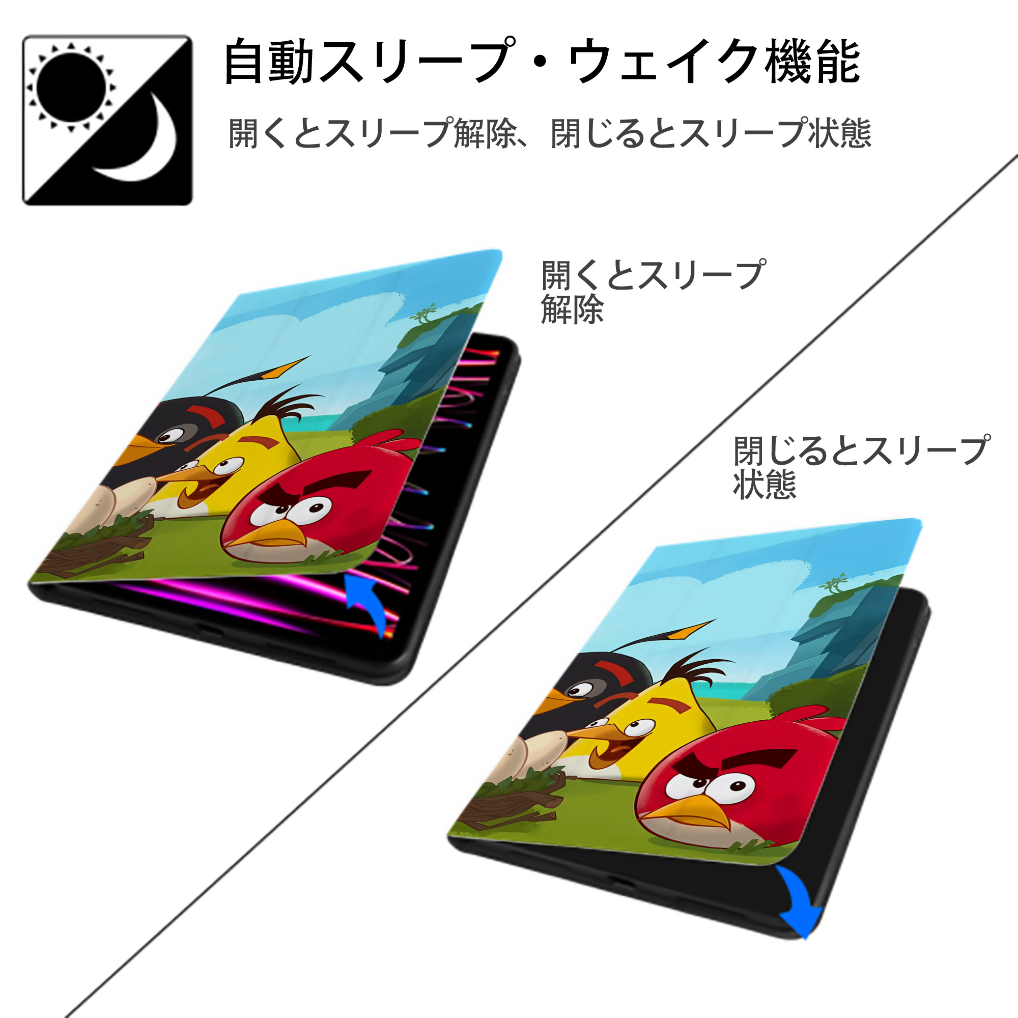 Angry Birds アングリーバード IPad ケース ブック型 PUレザー TPU 耐衝撃 軽量 薄型 ペン収納なし 全面保護 IPad 各モデル対応