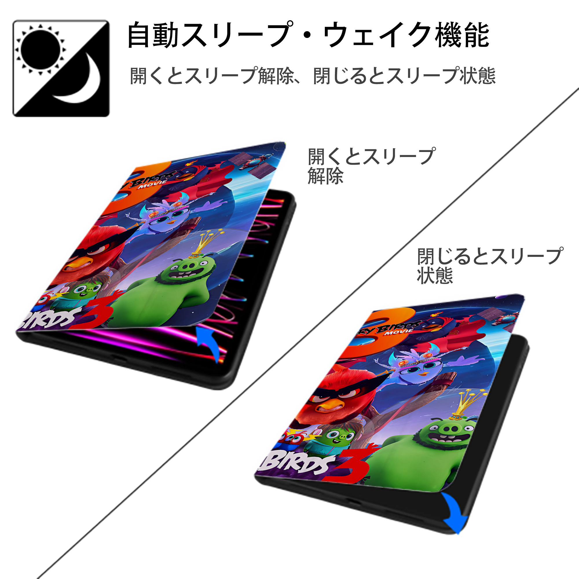 Angry Birds アングリーバード IPad ケース ブック型 PUレザー TPU 耐衝撃 軽量 薄型 ペン収納なし 全面保護 IPad 各モデル対応